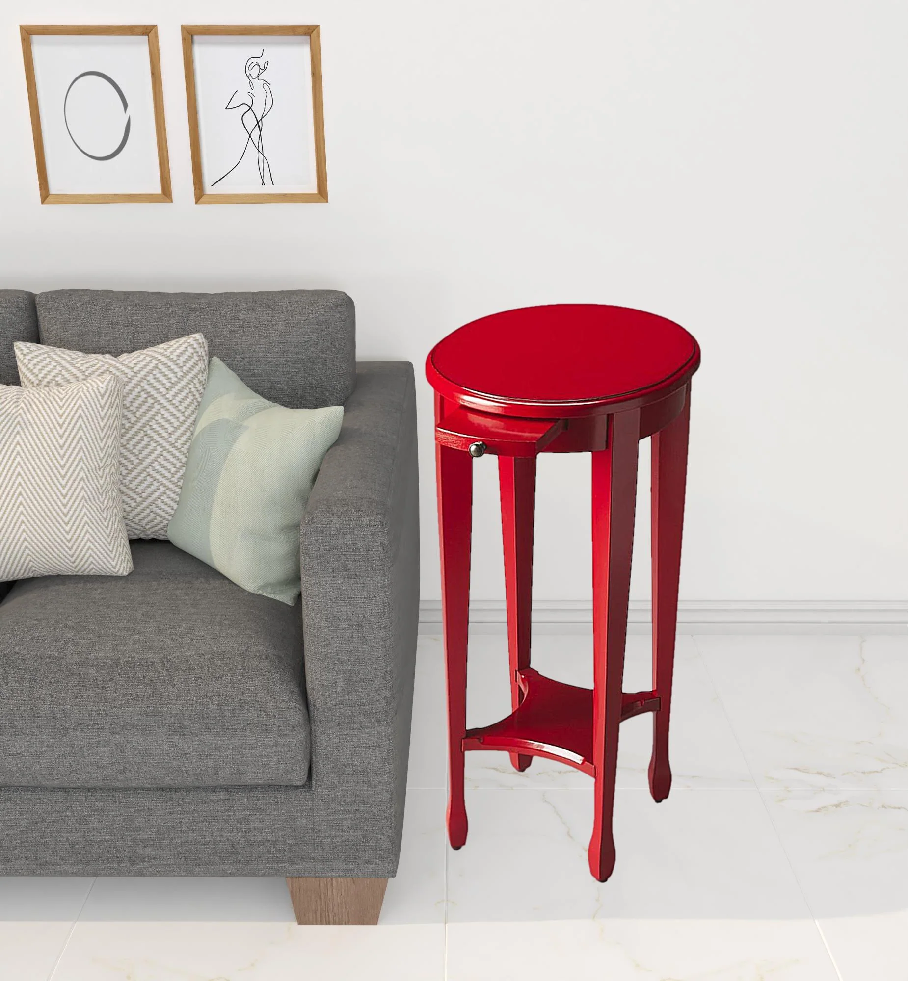 26" Red Manufactured Wood Oval End Table With Shelf - Image 3