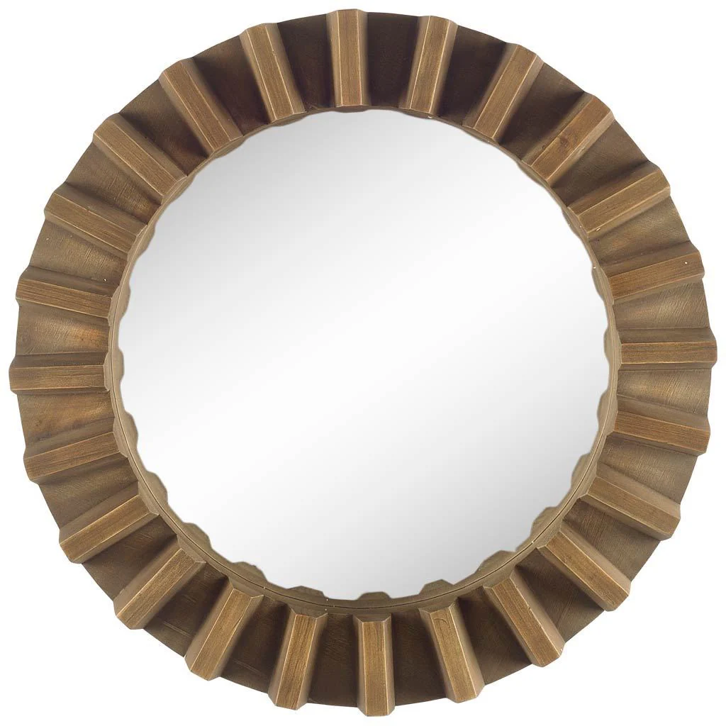 26" Round Brown Wood Frame Wall Mirror - Image 4