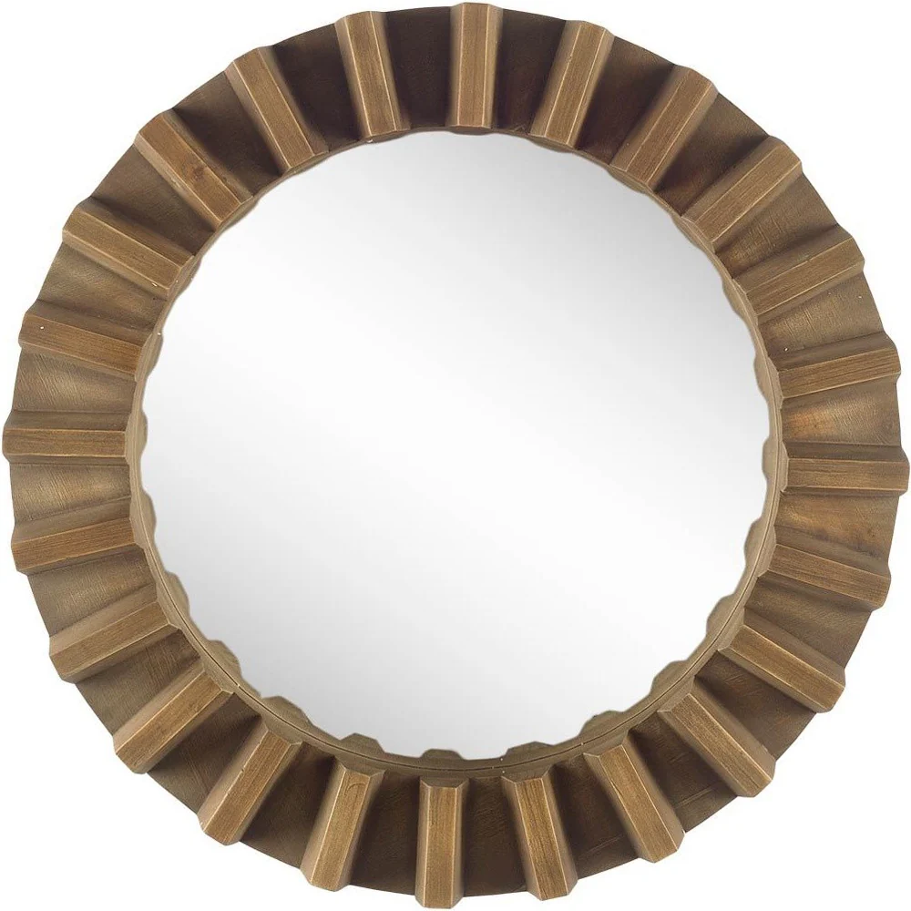 26" Round Brown Wood Frame Wall Mirror - Image 5