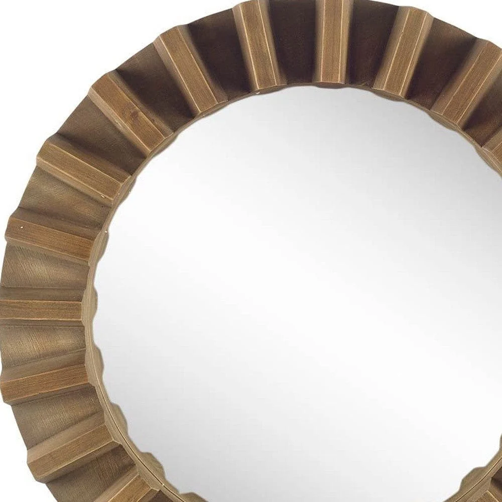 26" Round Brown Wood Frame Wall Mirror - Image 6