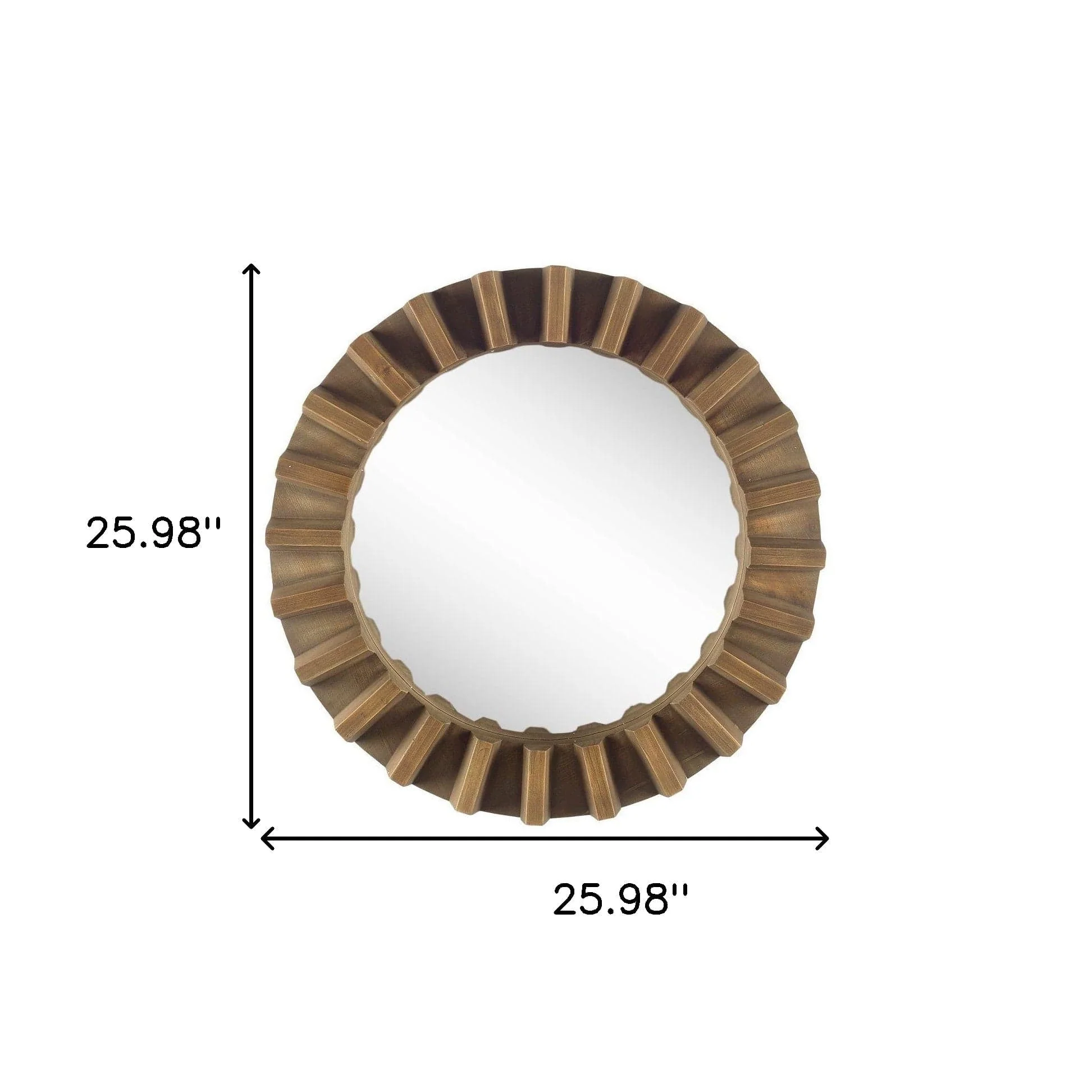 26" Round Brown Wood Frame Wall Mirror - Image 7