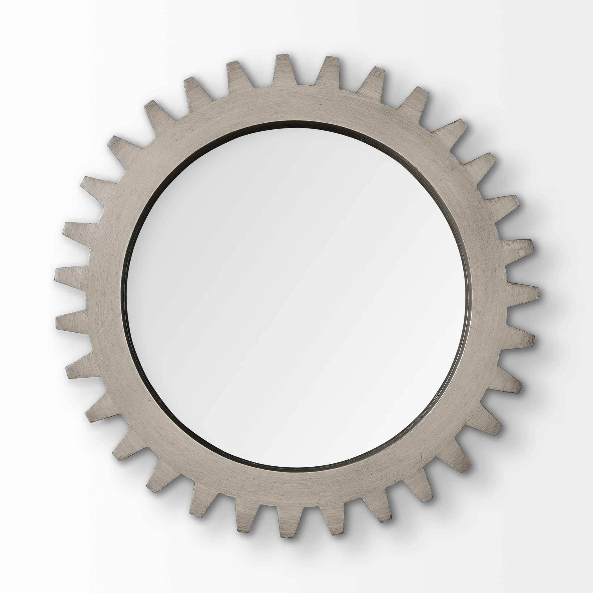 26" Round Grey Wood Frame Wall Mirror - Image 3