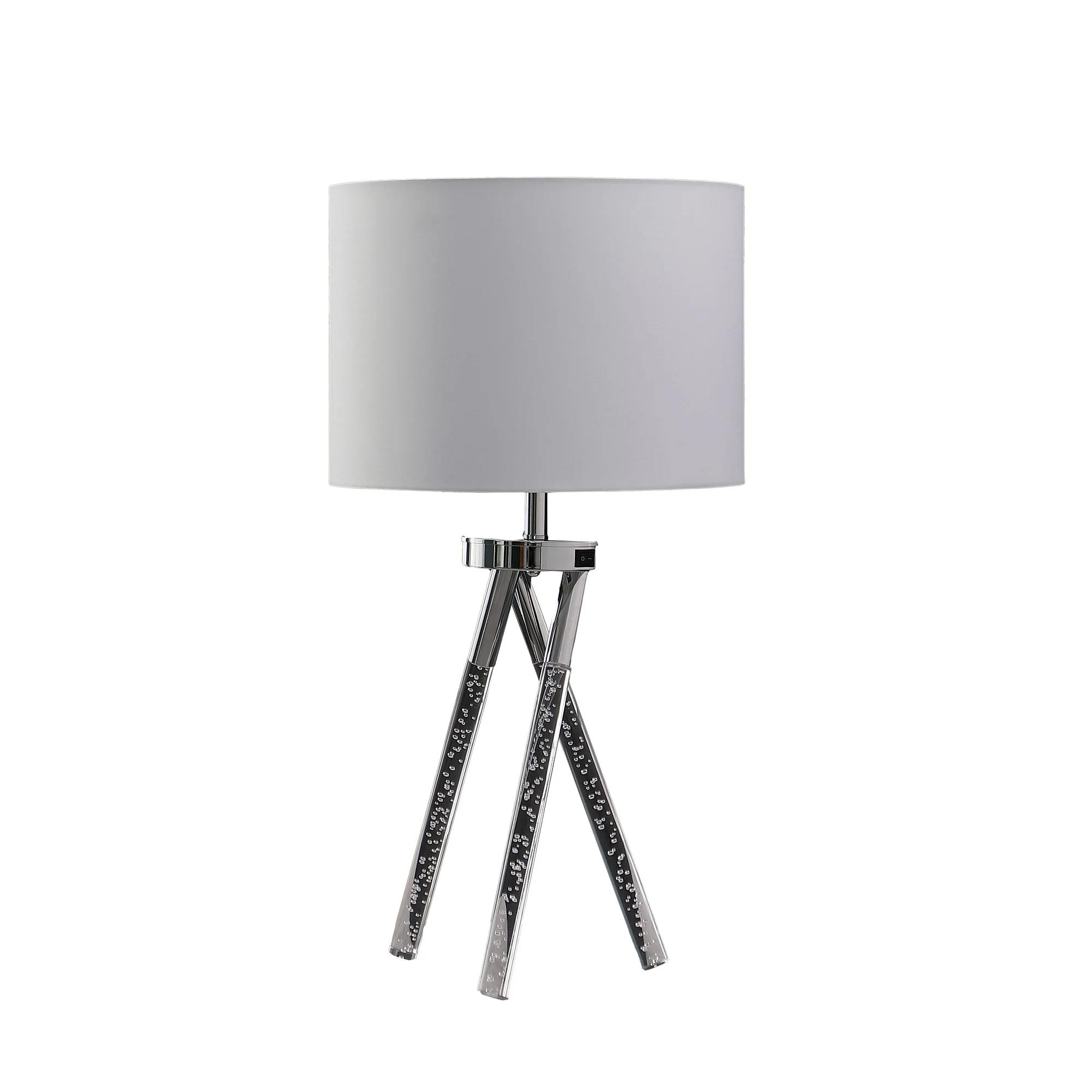 26" Silver and LED Acrylic Tripod Table Lamp With White Shade