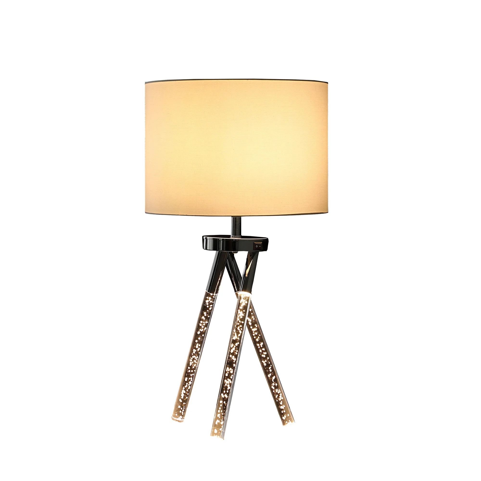 26" Silver and LED Acrylic Tripod Table Lamp With White Shade - Image 2