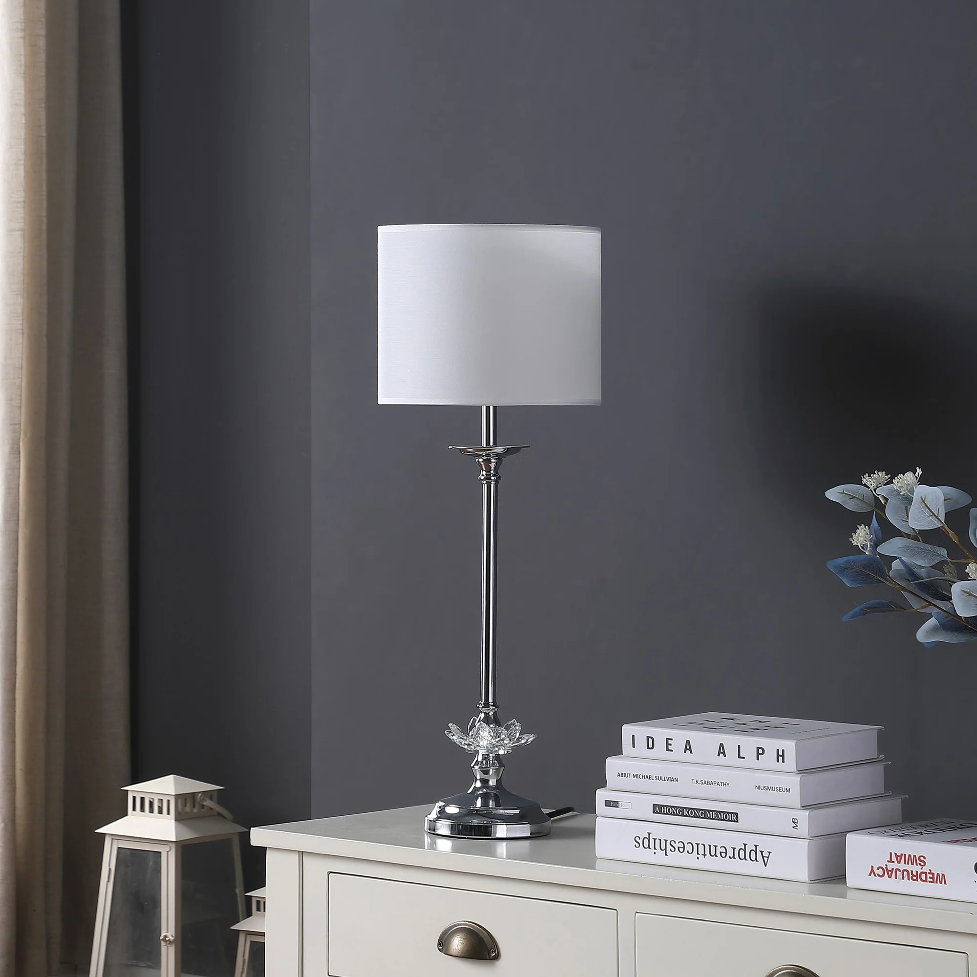 26" Silver Metal Table Lamp With White Globe Shade - Image 3