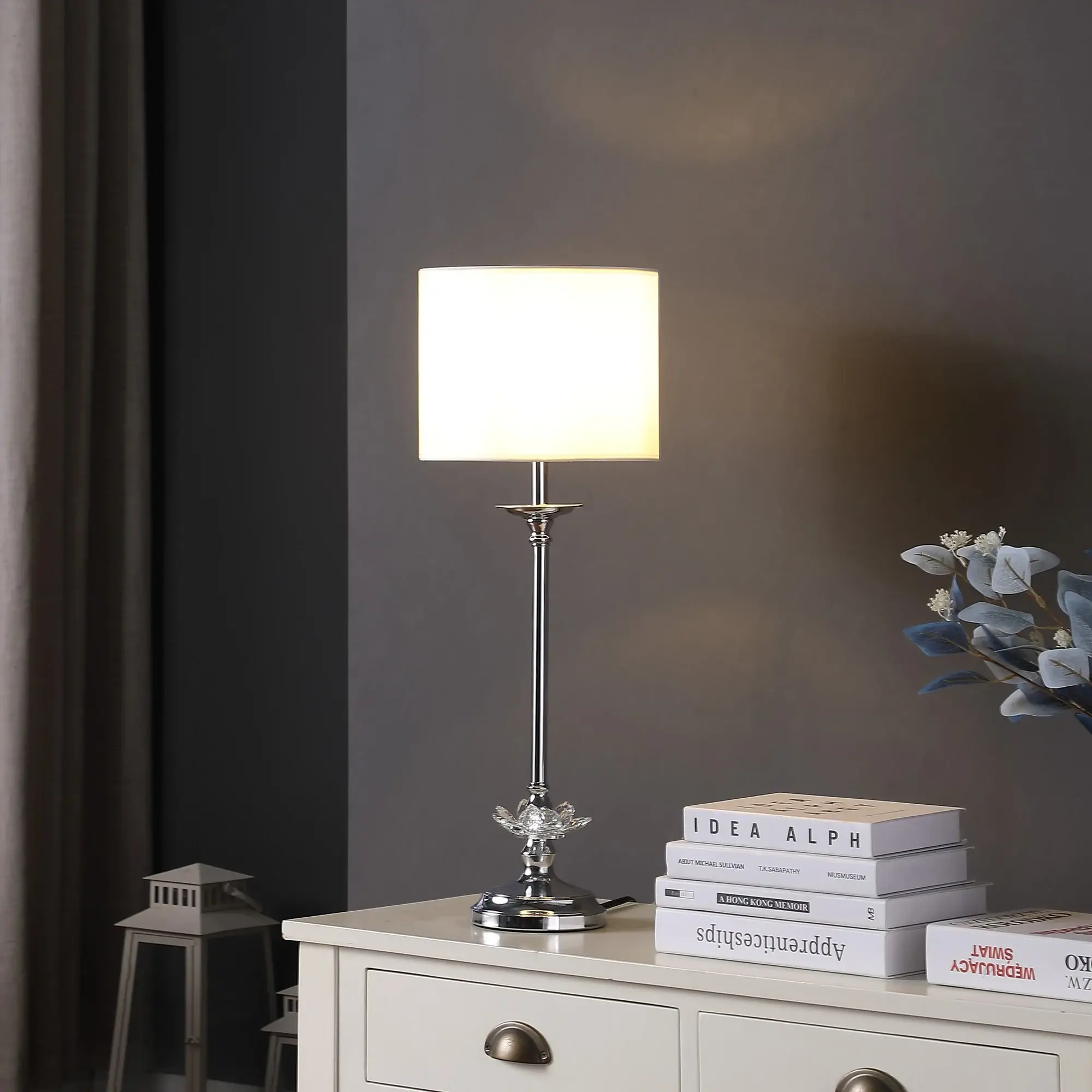 26" Silver Metal Table Lamp With White Globe Shade - Image 4