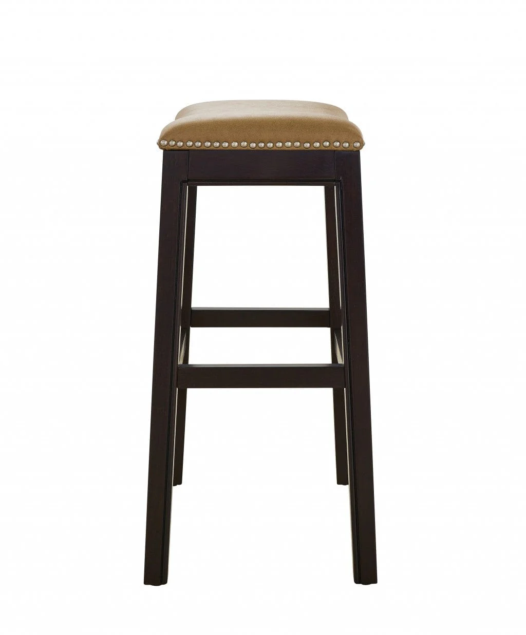 26" Tan And Espresso Solid Wood Backless Bar Height Bar Chair - Image 2