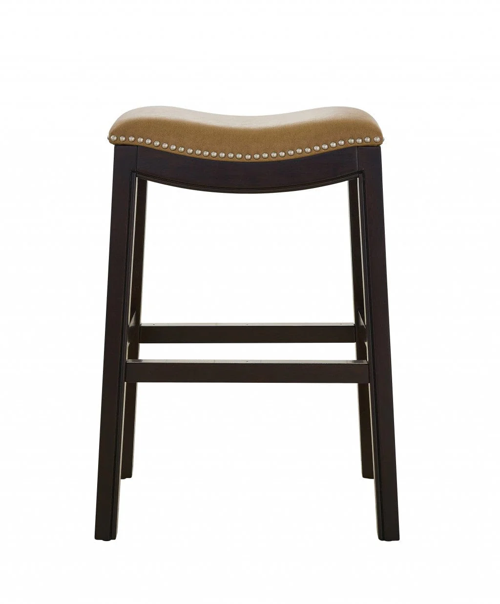 26" Tan And Espresso Solid Wood Backless Bar Height Bar Chair - Image 3