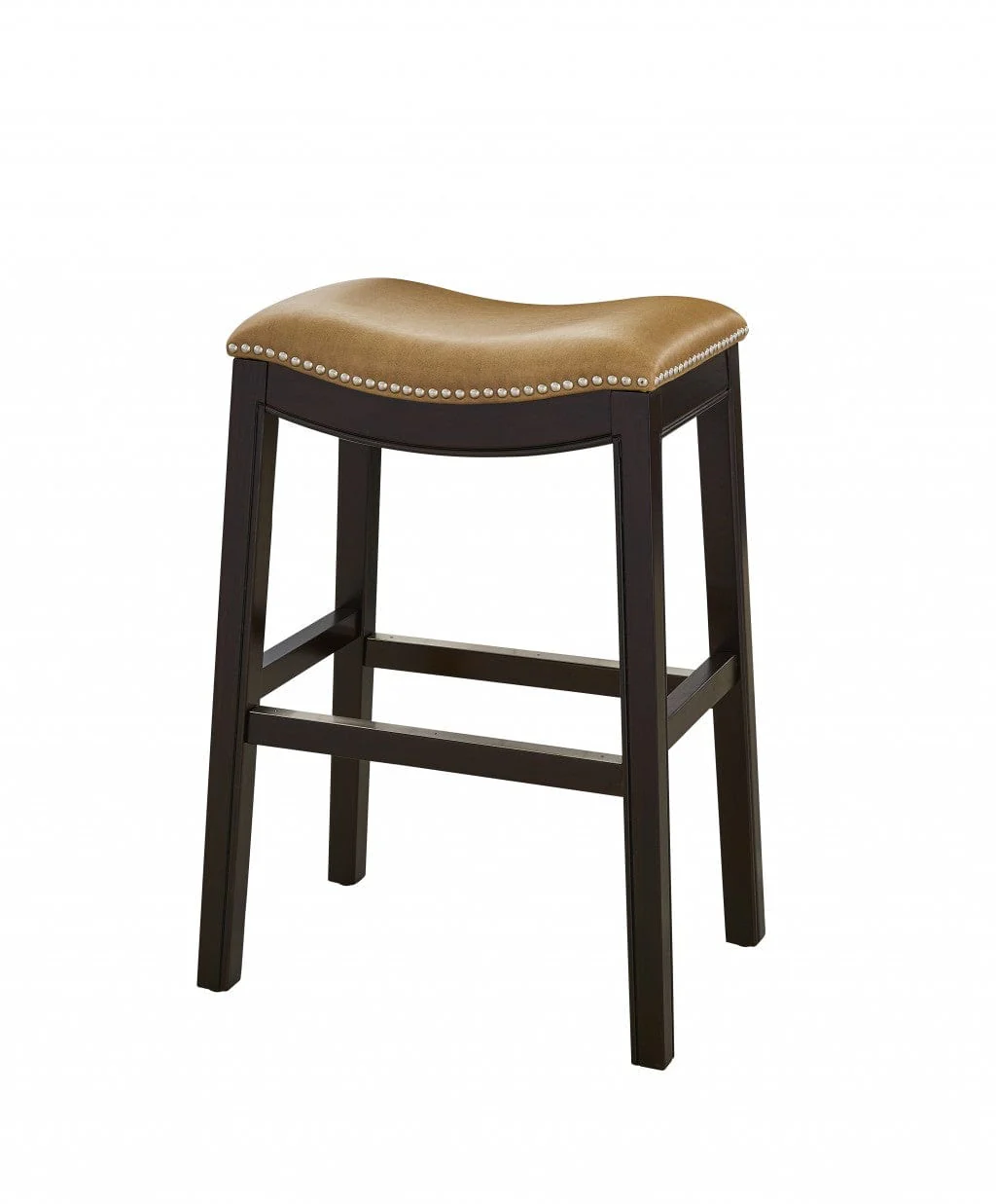 26" Tan And Espresso Solid Wood Backless Bar Height Bar Chair - Image 4