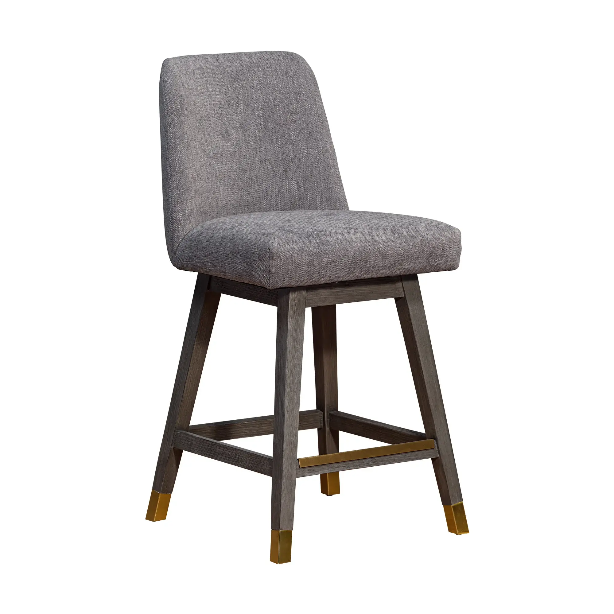26" Taupe And Gray Upholstered And Solid Wood Swivel Counter Height Bar Chair - Image 3