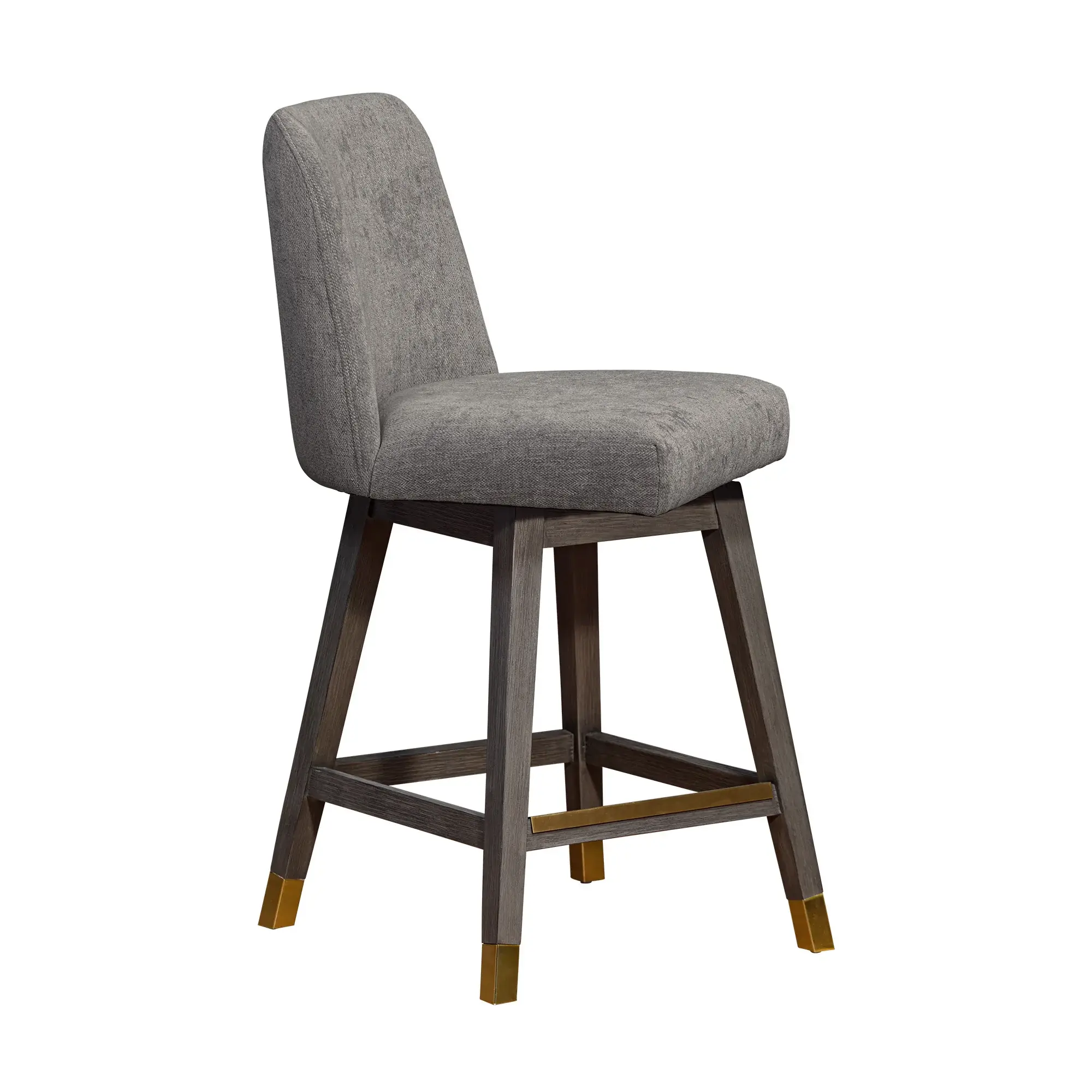 26" Taupe And Gray Upholstered And Solid Wood Swivel Counter Height Bar Chair - Image 4