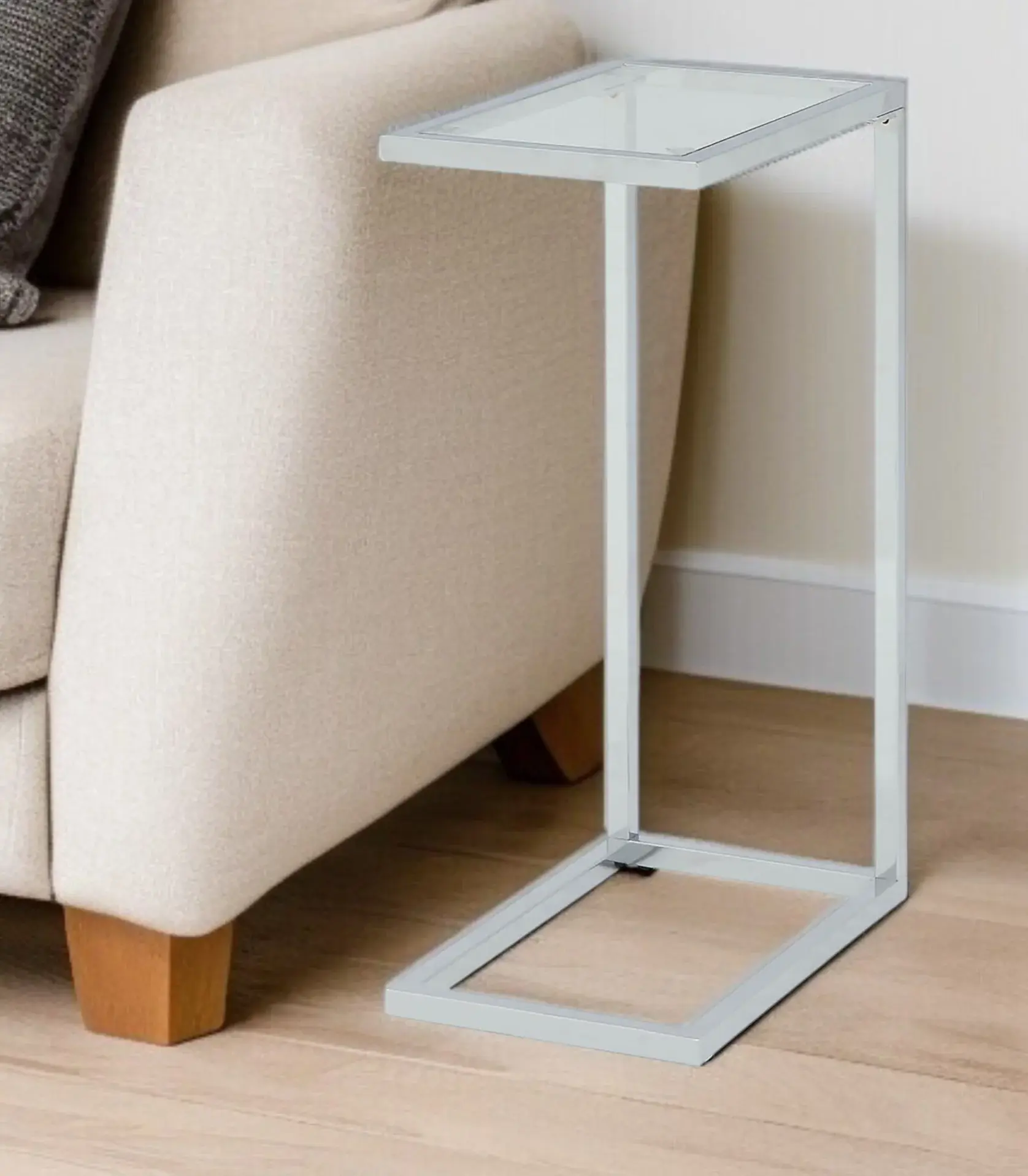 26" White And Clear Glass End Table