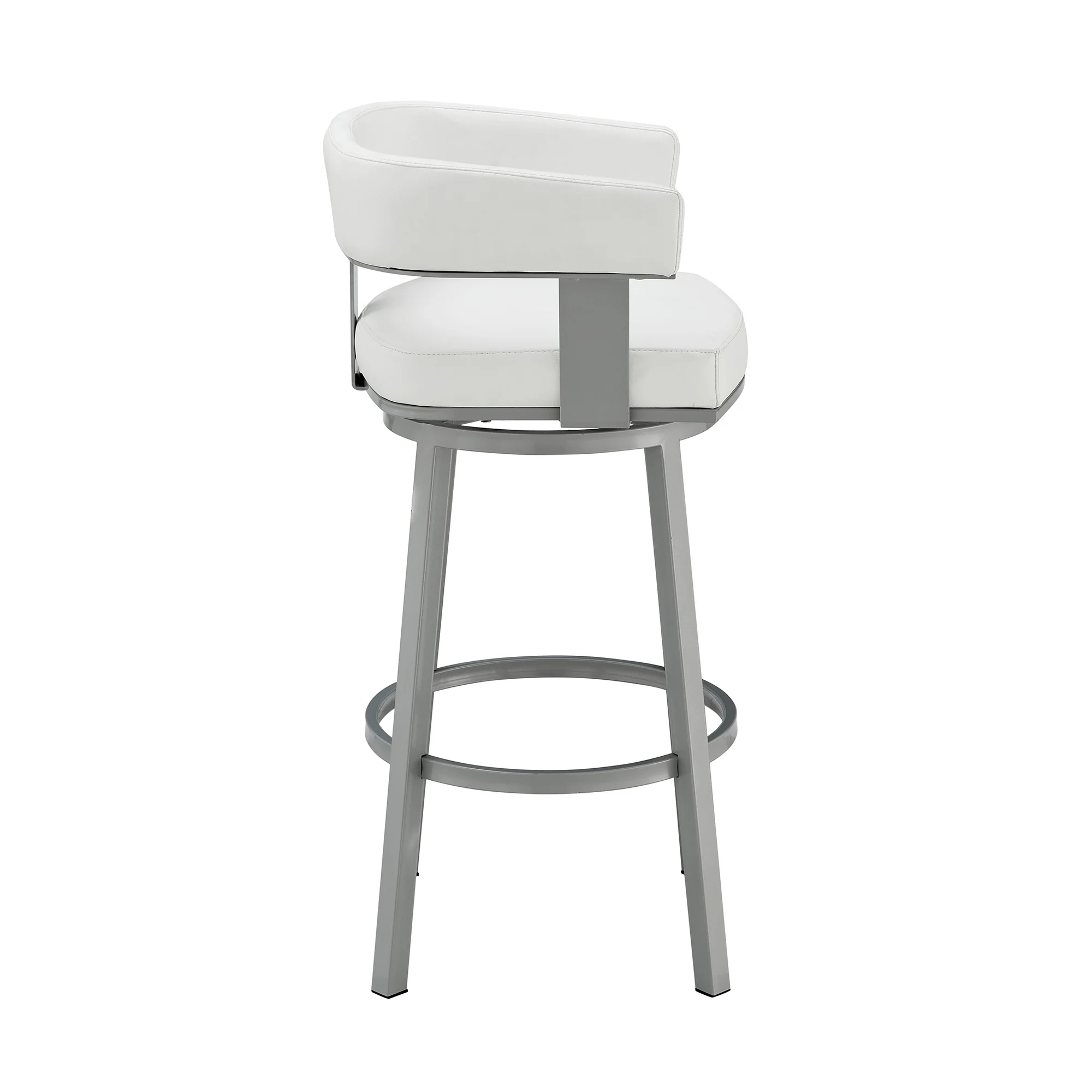 26" White And Gray Faux Leather And Iron Swivel Low Back Counter Height Bar Chair - Image 3