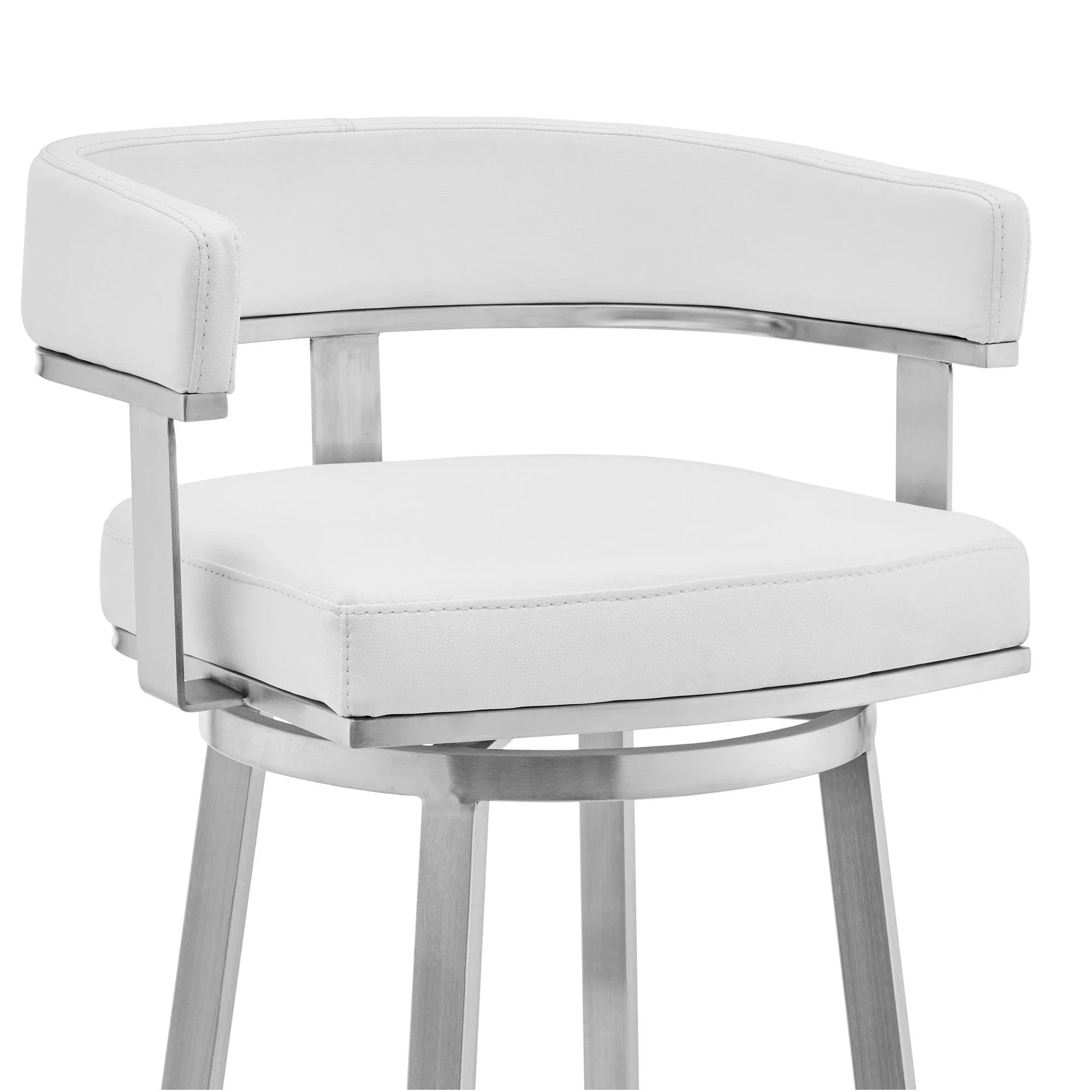 26" White And Silver Faux Leather And Stainless Steel Low Back Counter Height Swivel Bar Chair - Image 6