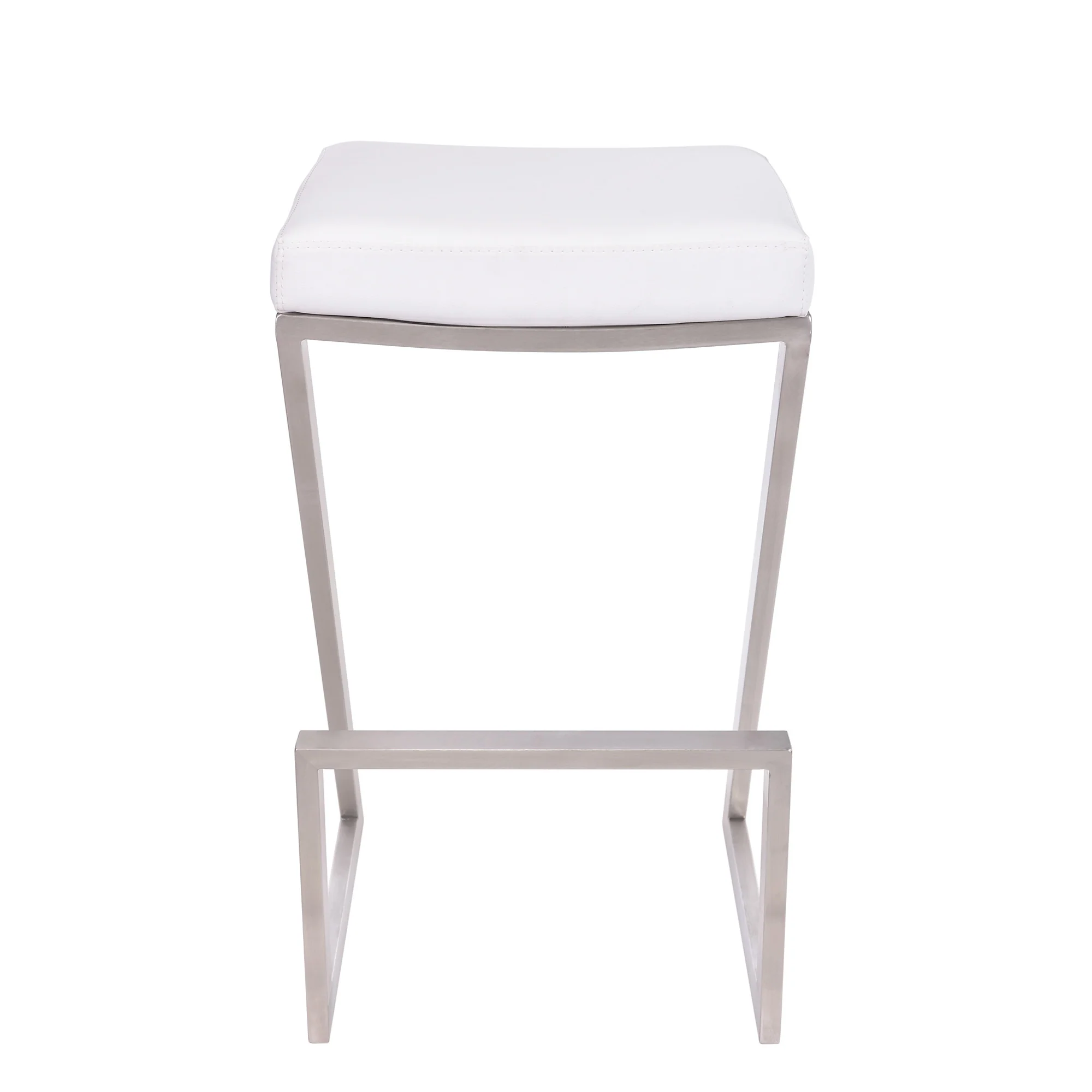 26" White And Silver Iron Backless Counter Height Bar Chair - Image 4