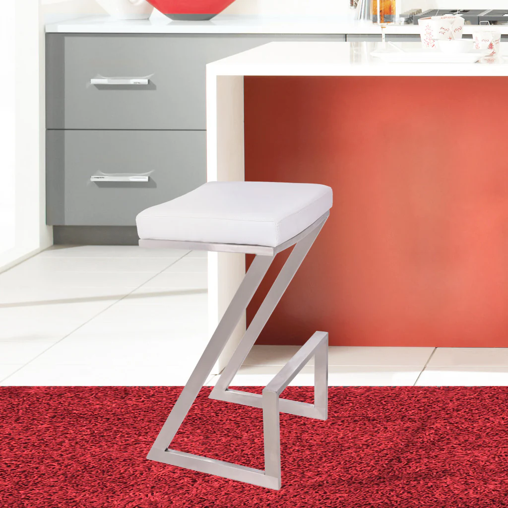 26" White And Silver Iron Backless Counter Height Bar Chair - Image 9