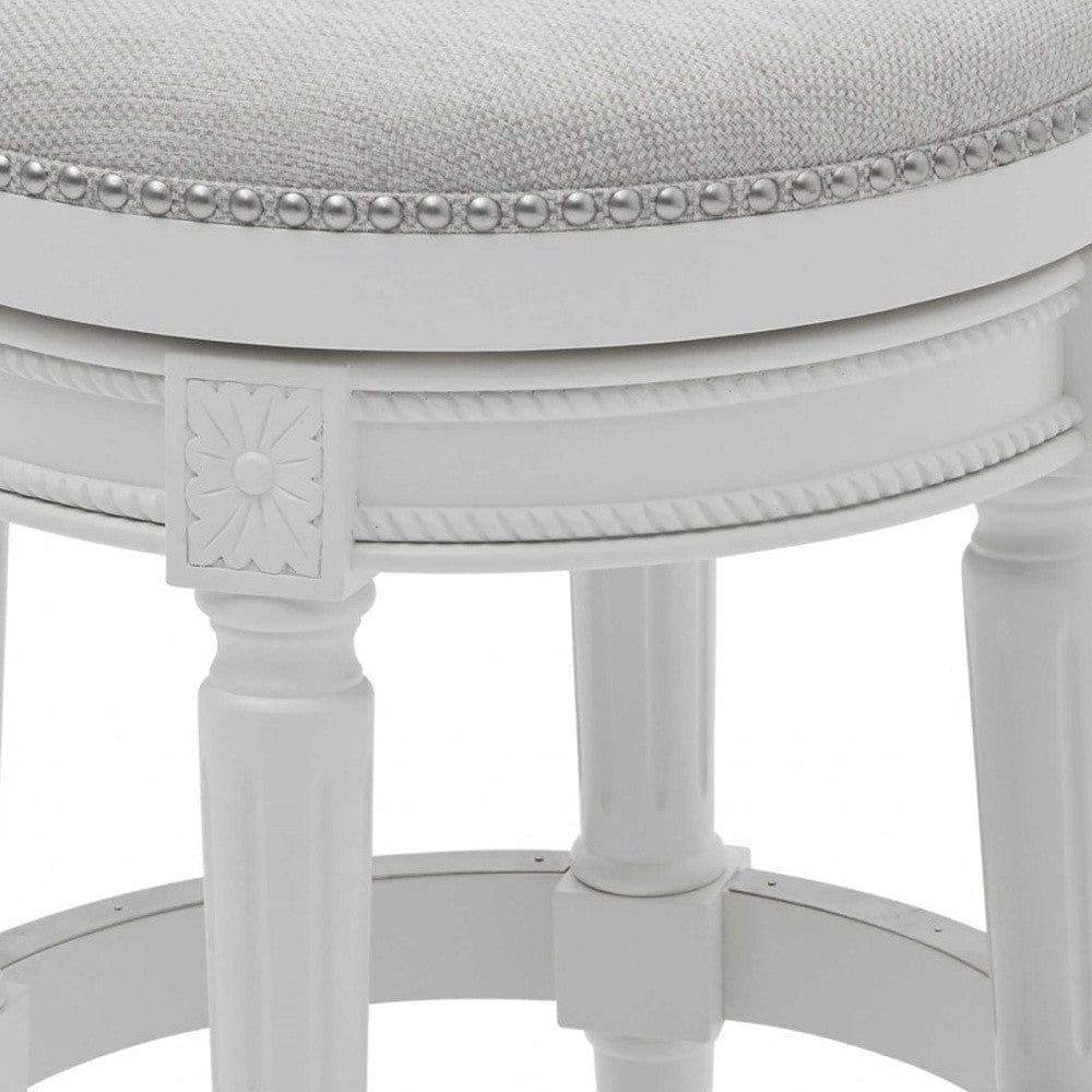 26" White Fabric And Solid Wood Swivel Backless Counter Height Bar Chair - Image 3