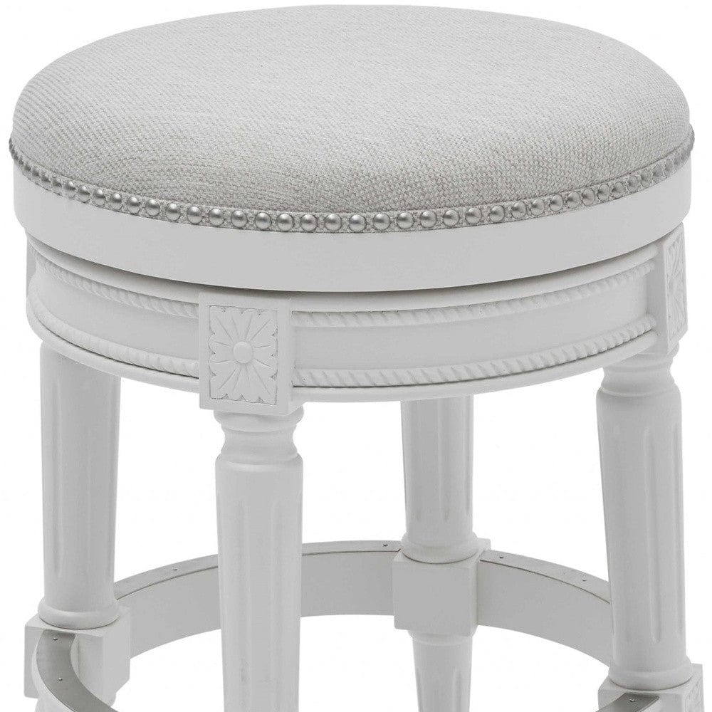 26" White Fabric And Solid Wood Swivel Backless Counter Height Bar Chair - Image 4