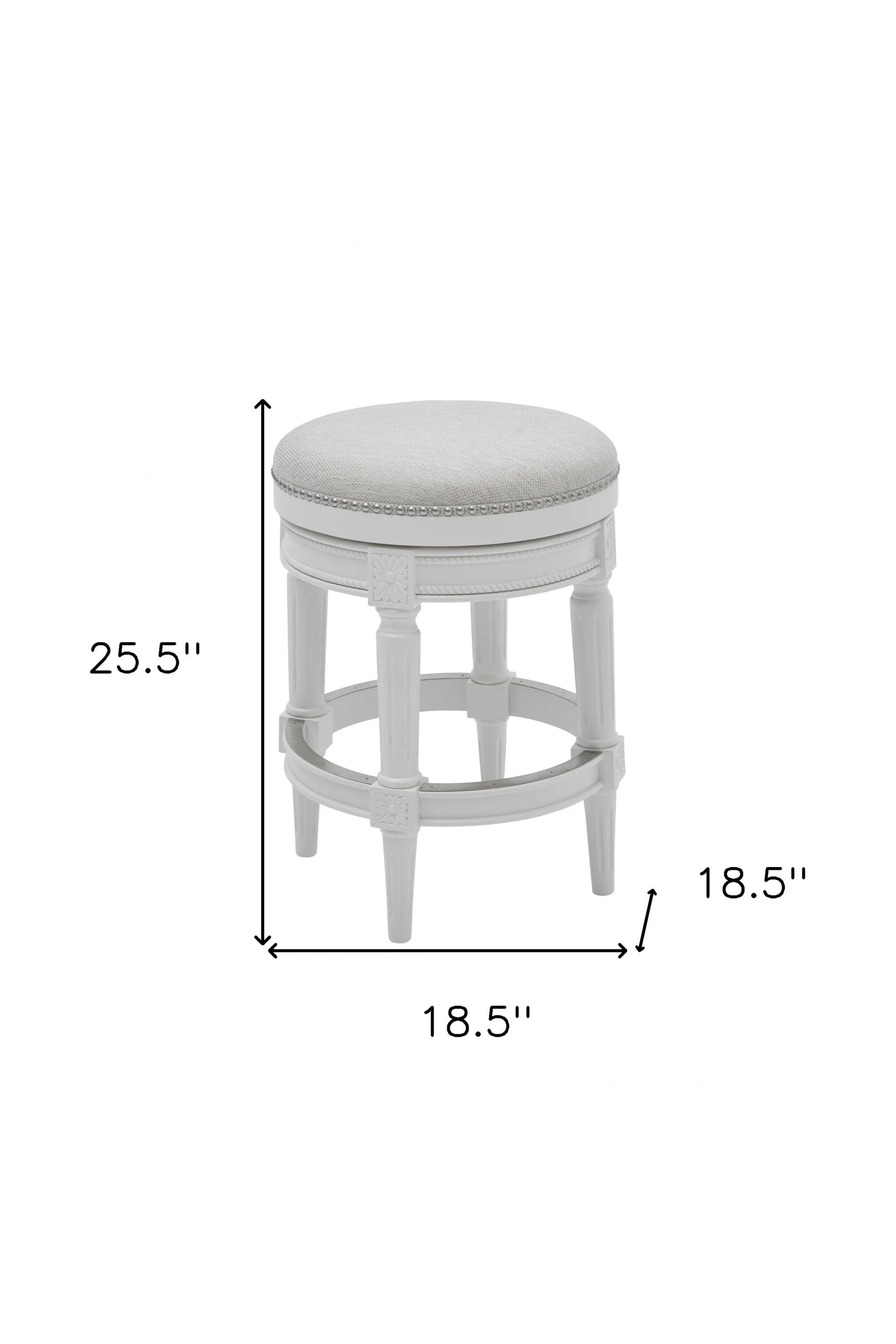 26" White Fabric And Solid Wood Swivel Backless Counter Height Bar Chair - Image 9