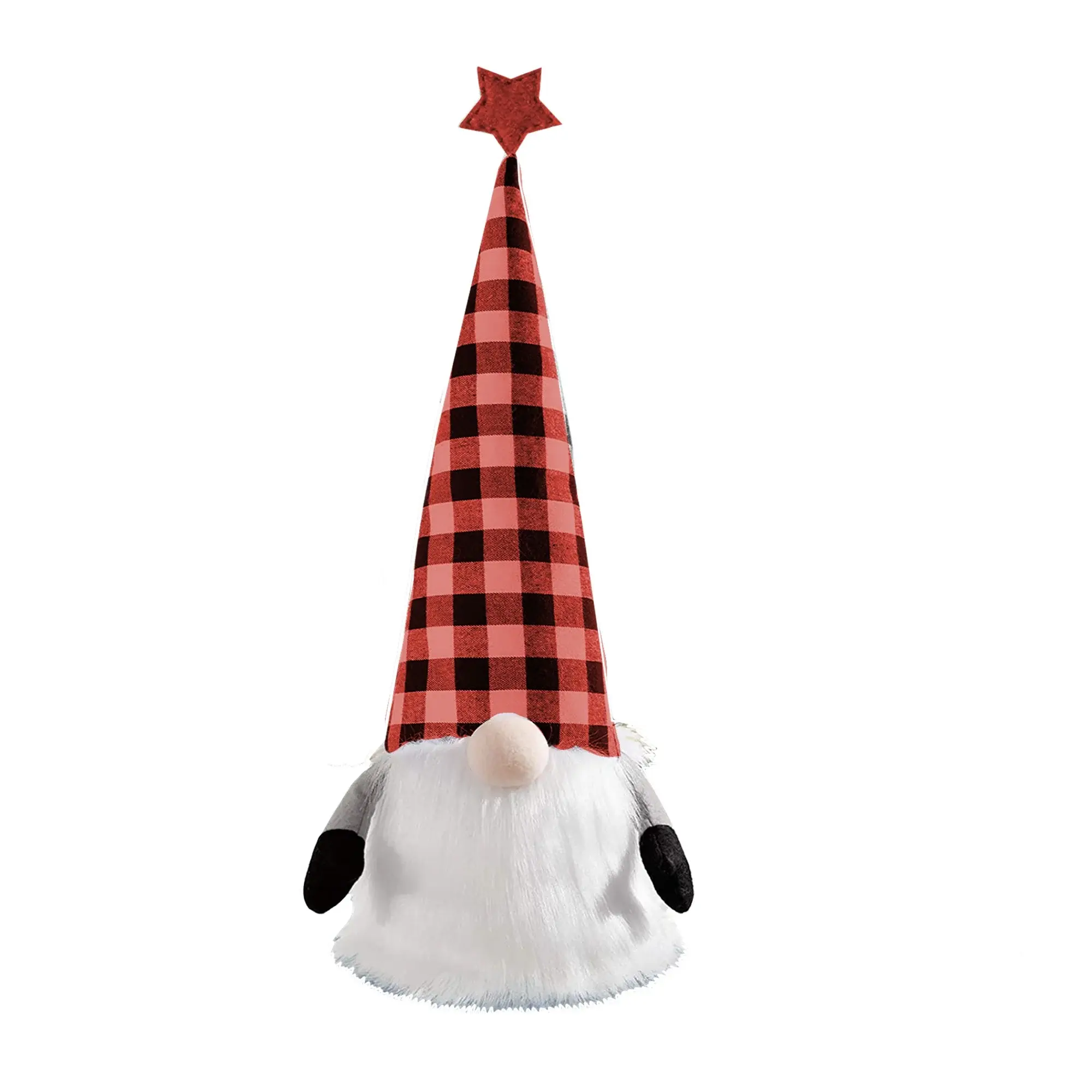 27" Black And Black Felt And Faux Fur Gnome Adjustable Height Tree Topper - Image 2