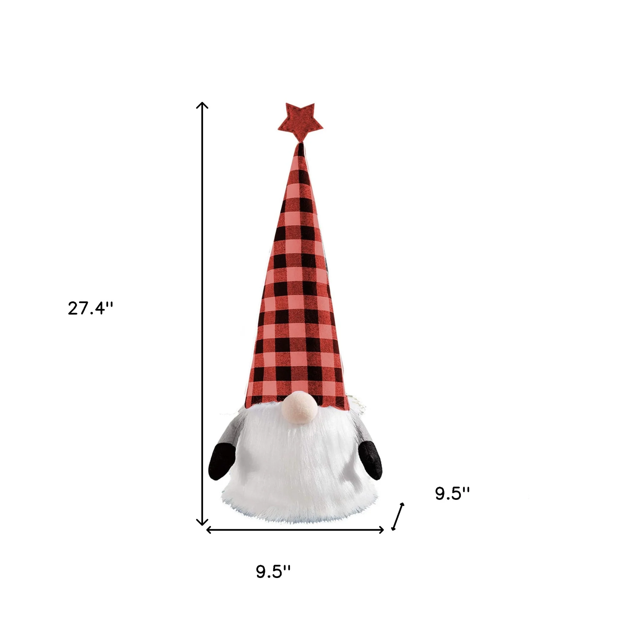 27" Black And Black Felt And Faux Fur Gnome Adjustable Height Tree Topper - Image 6