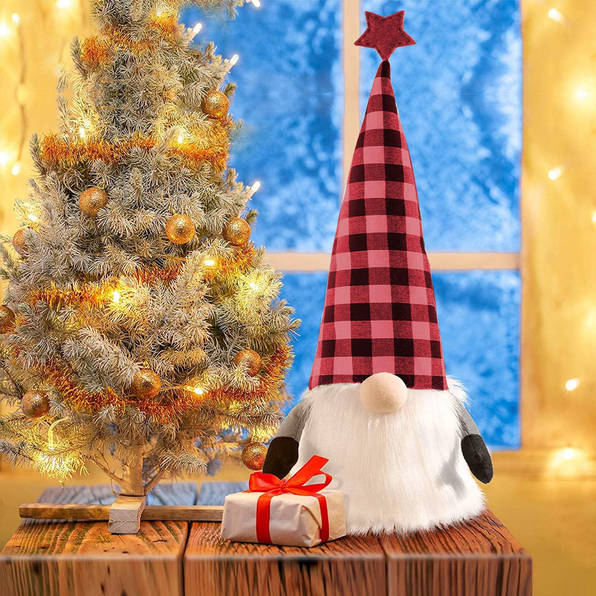 27" Black And Black Felt And Faux Fur Gnome Adjustable Height Tree Topper - Image 7