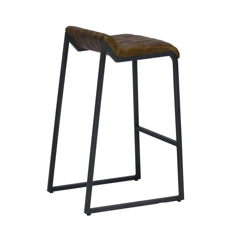 27 " Brown And Black Iron Backless Counter Height Bar Chair - Image 3