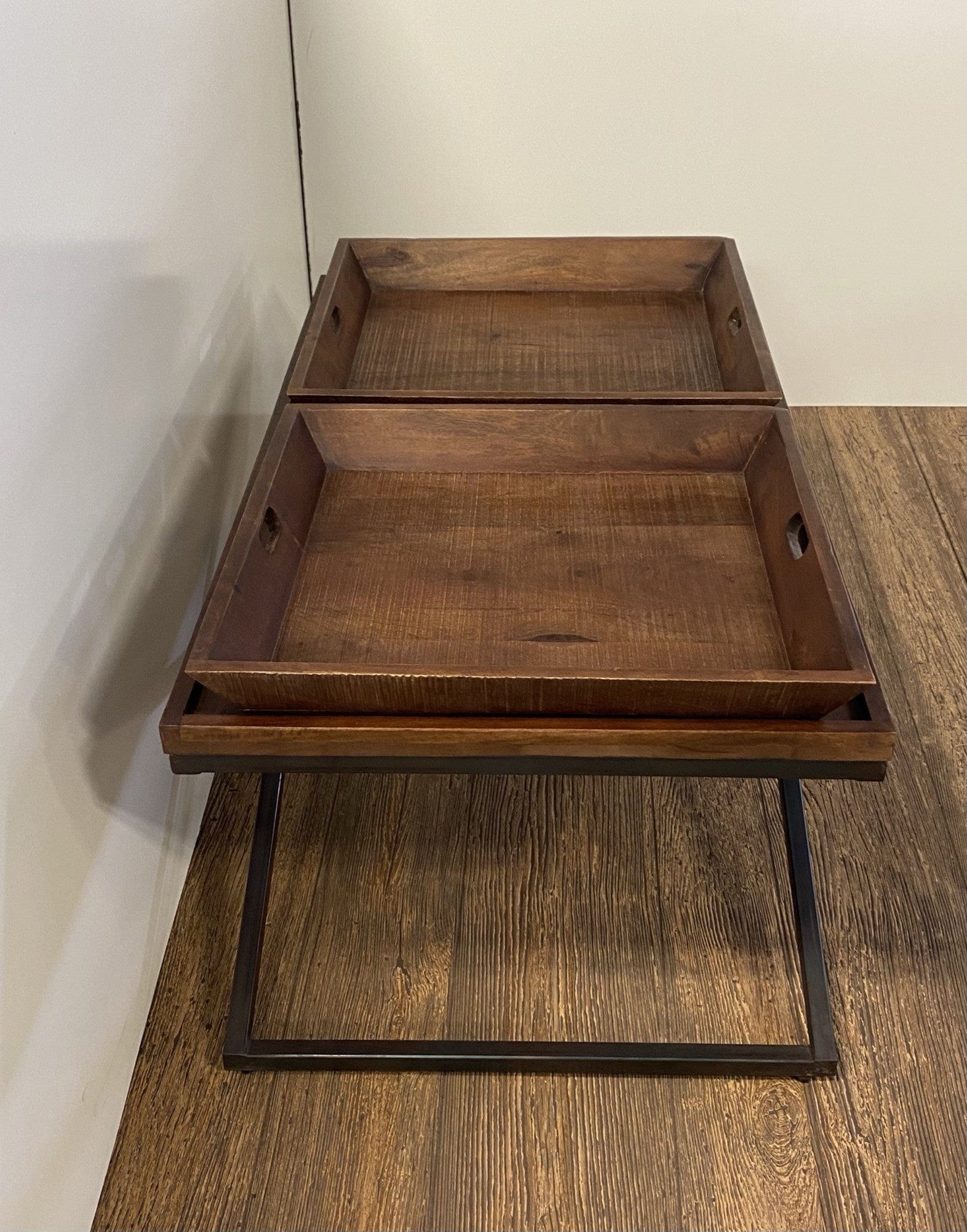 27" Brown And Black Solid Wood Coffee Table - Image 6
