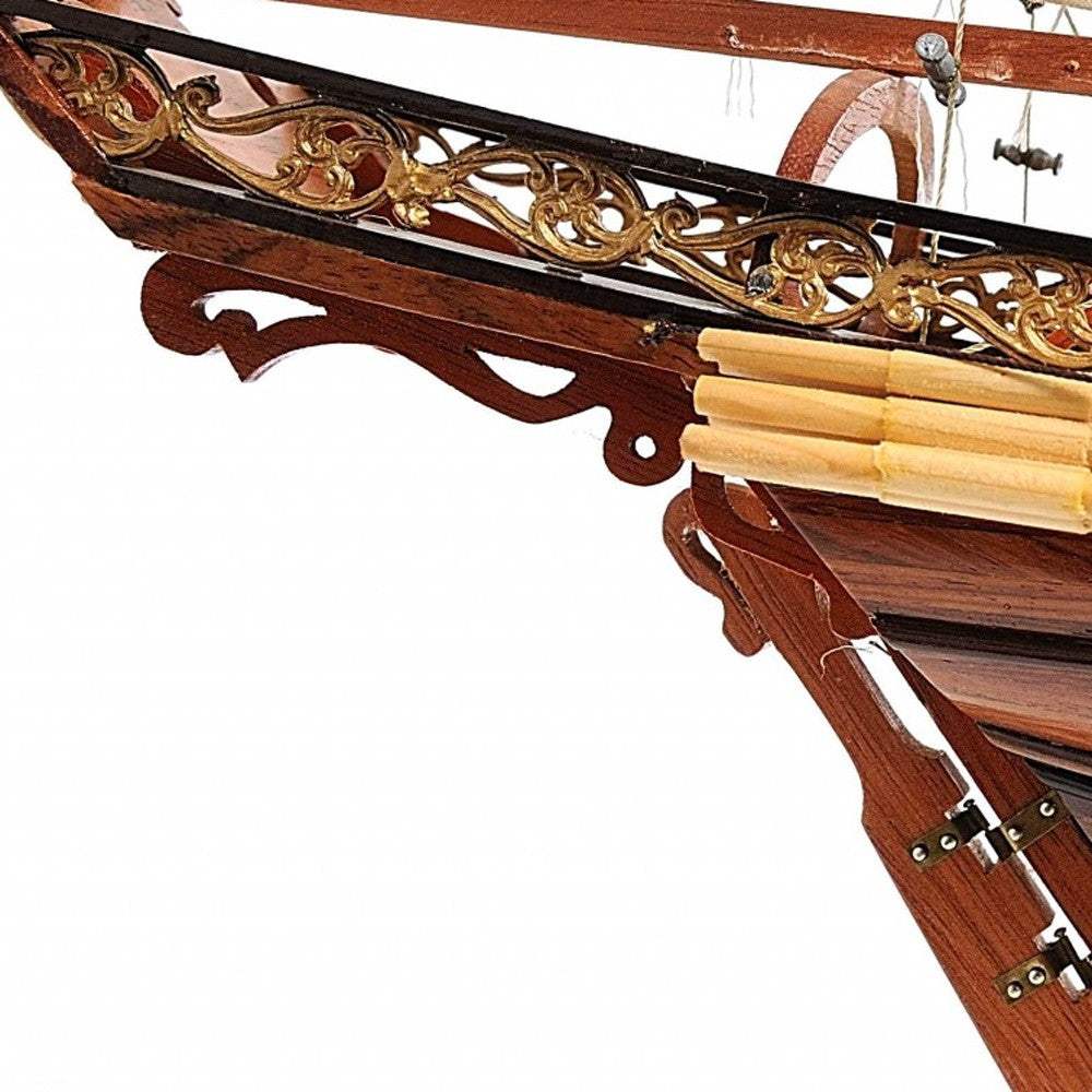 27" Brown Manufactured Wood Boat Hand Painted Sculpture - Image 3