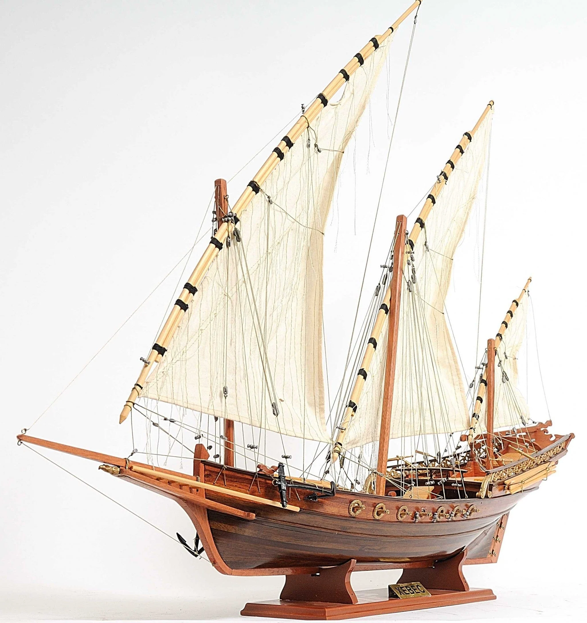 27" Brown Manufactured Wood Boat Hand Painted Sculpture - Image 6
