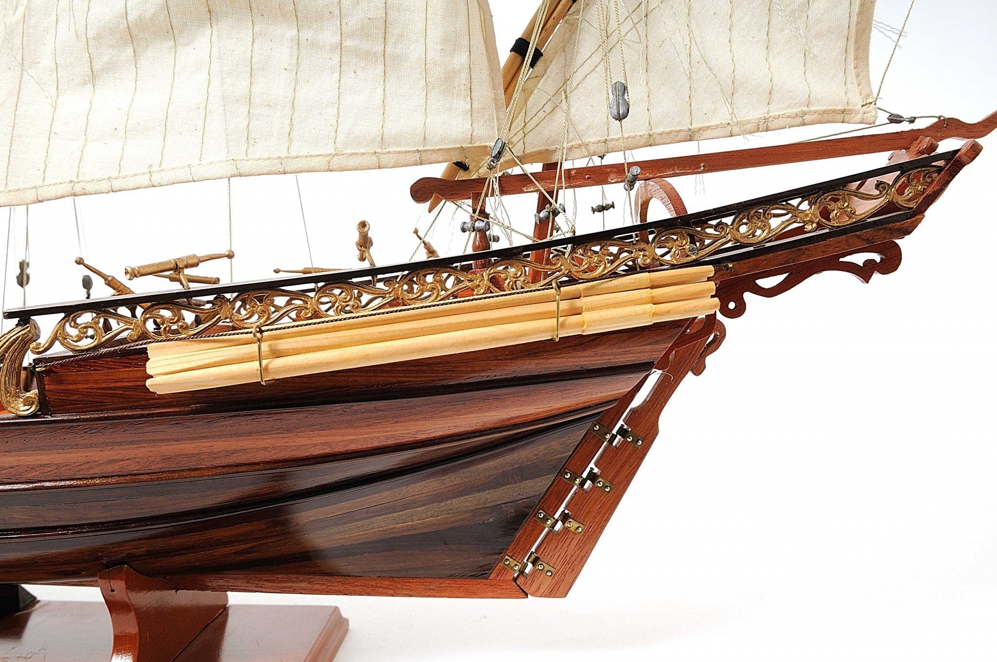 27" Brown Manufactured Wood Boat Hand Painted Sculpture - Image 9