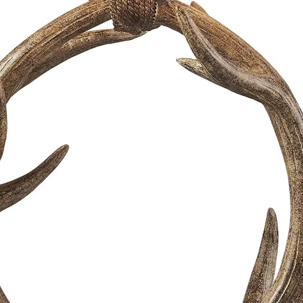 27" Brown Rustic Faux Antlers Table Lamp With White Drum Shade - Image 4