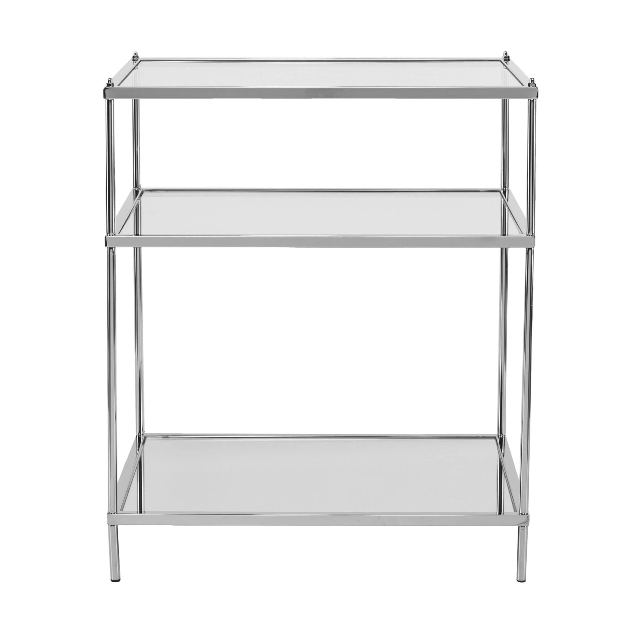 27" Chrome Glass And Iron Rectangular Mirrored End Table With Shelf - Image 4