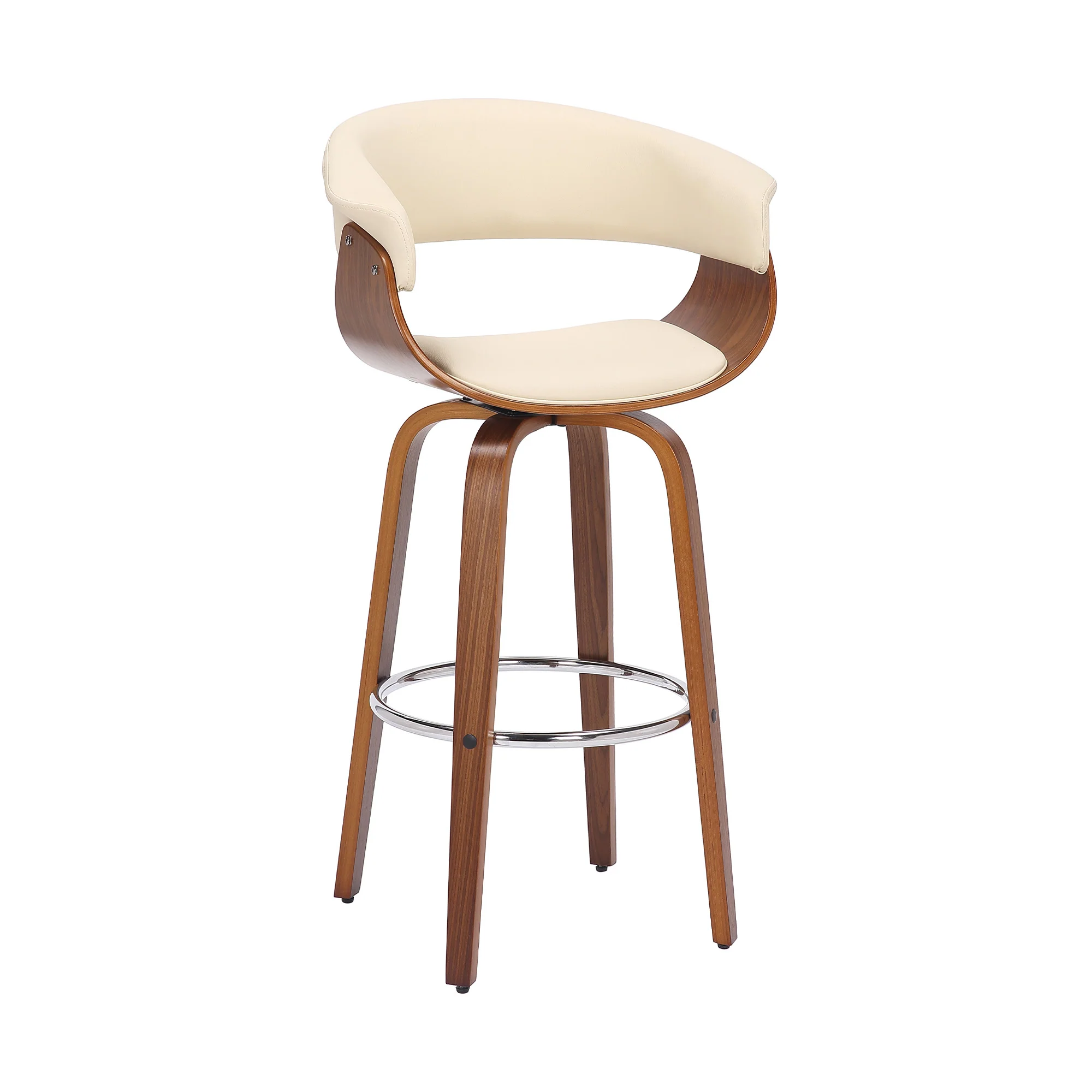 27" Cream And Brown Solid Wood Swivel Low Back Counter Height Bar Chair - Image 2