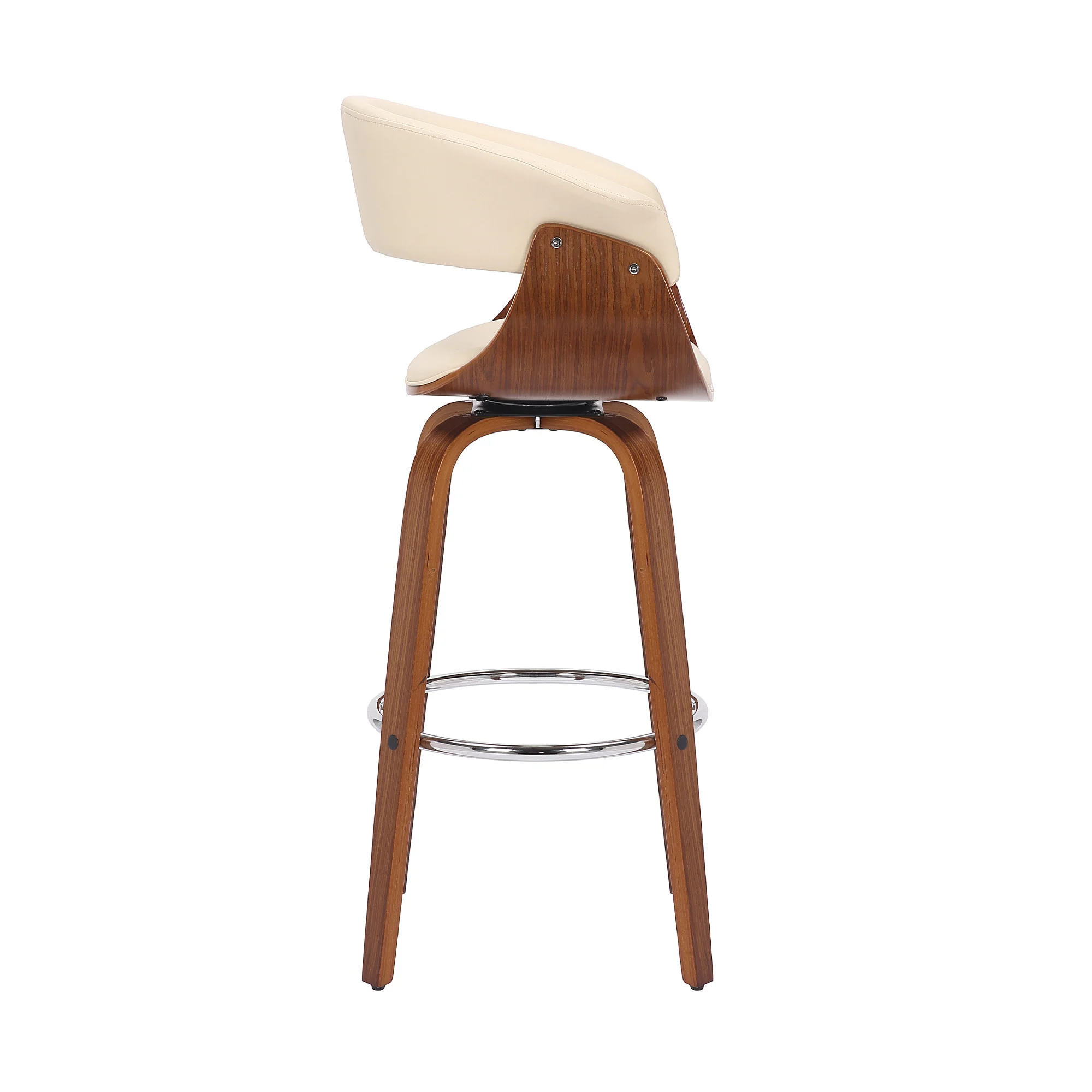 27" Cream And Brown Solid Wood Swivel Low Back Counter Height Bar Chair - Image 3