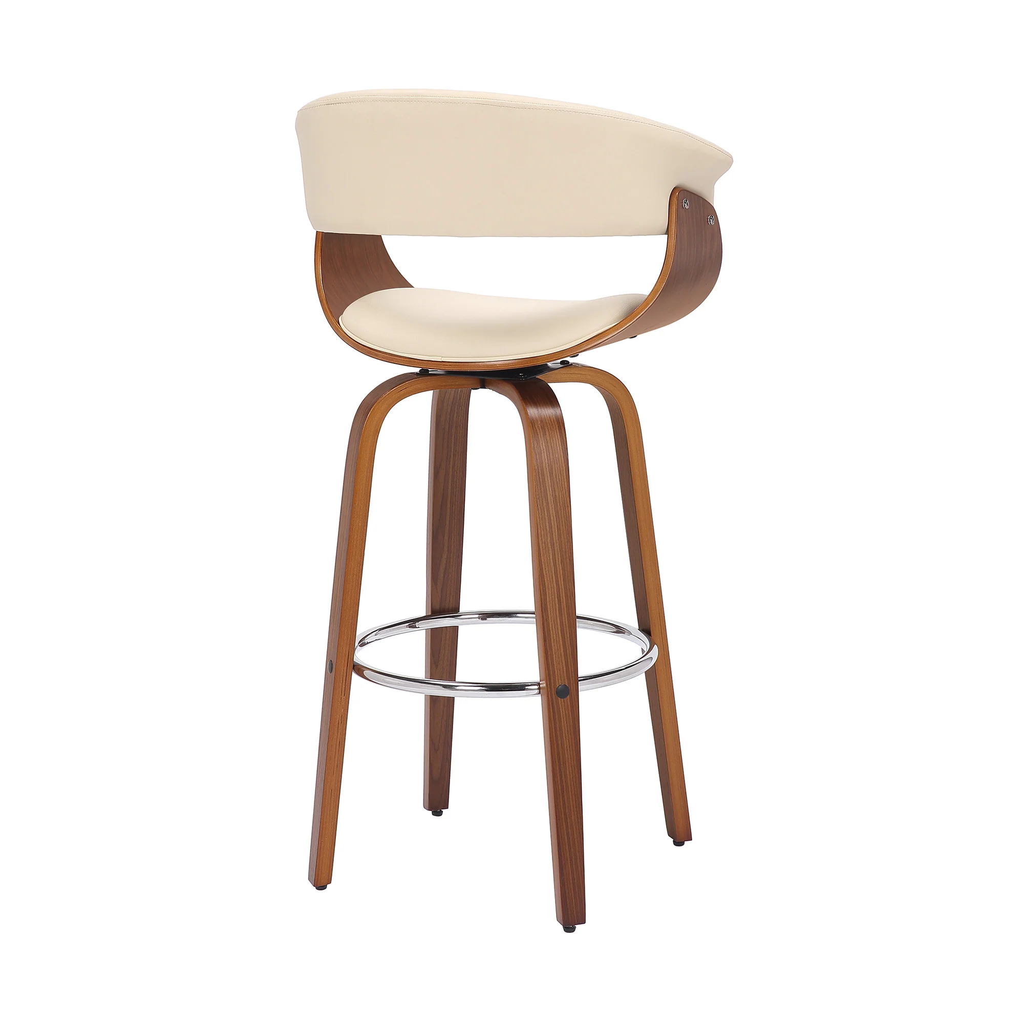 27" Cream And Brown Solid Wood Swivel Low Back Counter Height Bar Chair - Image 4