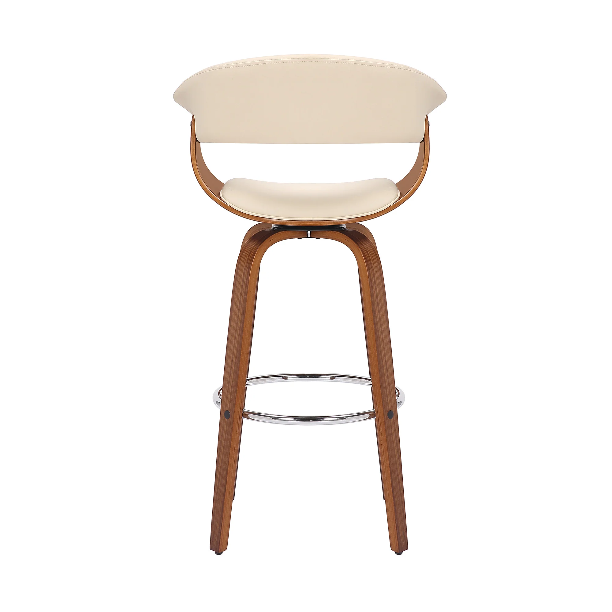 27" Cream And Brown Solid Wood Swivel Low Back Counter Height Bar Chair - Image 5