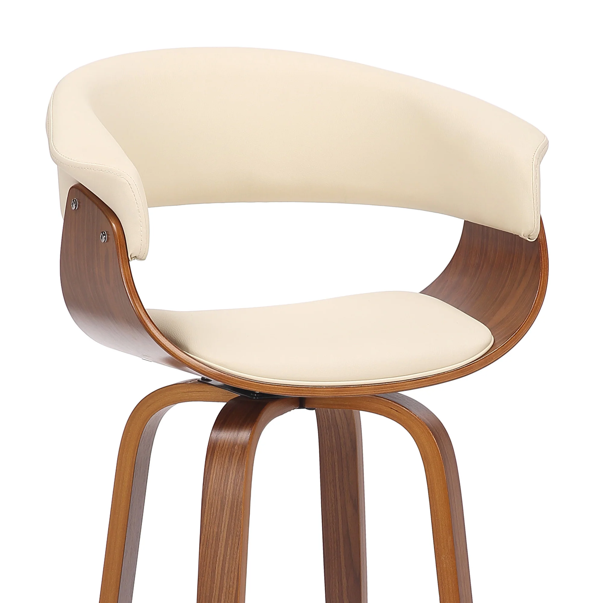 27" Cream And Brown Solid Wood Swivel Low Back Counter Height Bar Chair - Image 6