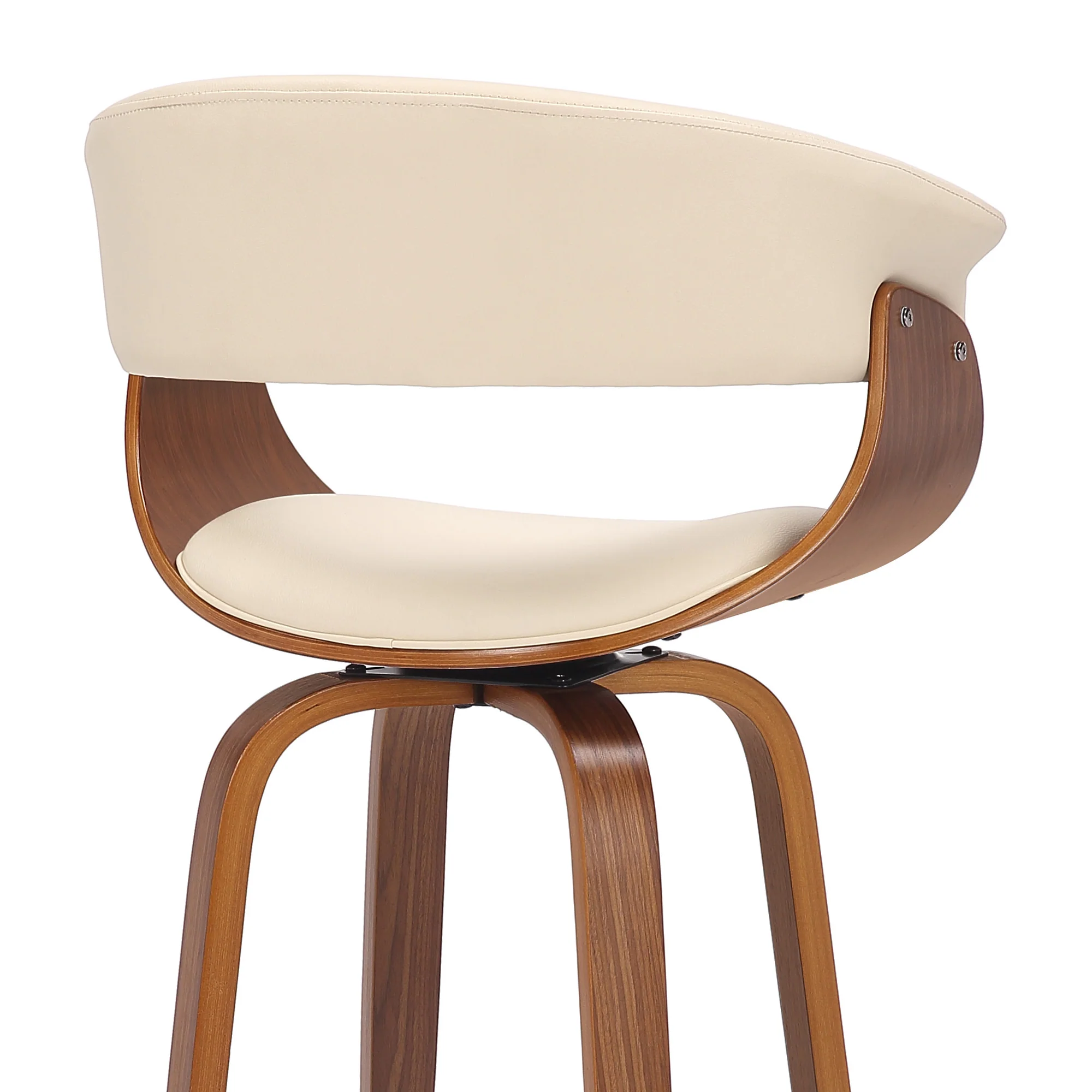 27" Cream And Brown Solid Wood Swivel Low Back Counter Height Bar Chair - Image 7