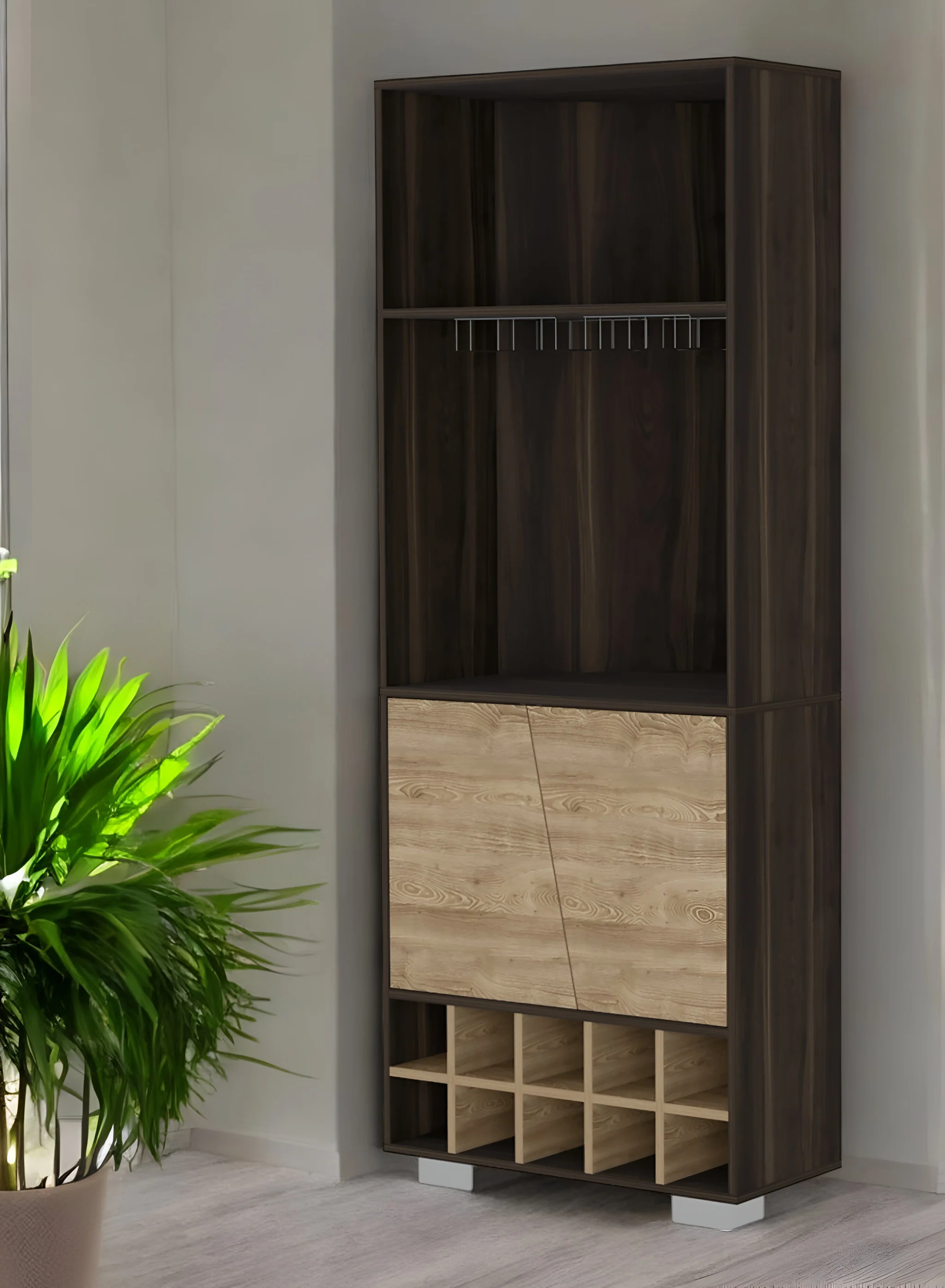 27" Dark Brown Corner Bar Cabinet With Multiple Shelves - Image 2
