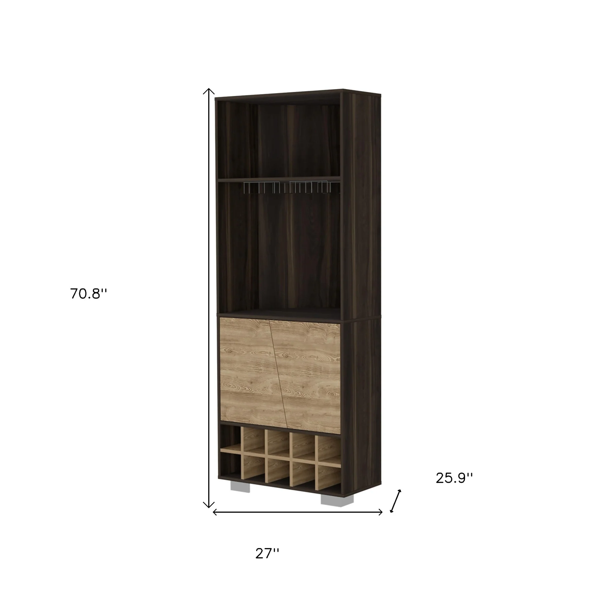 27" Dark Brown Corner Bar Cabinet With Multiple Shelves - Image 6