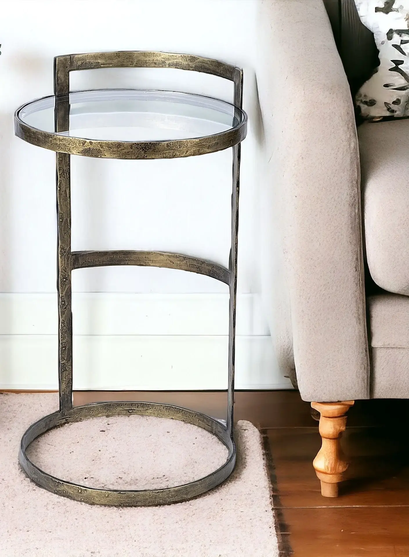 27" Gold And Clear Glass Round End Table - Image 2
