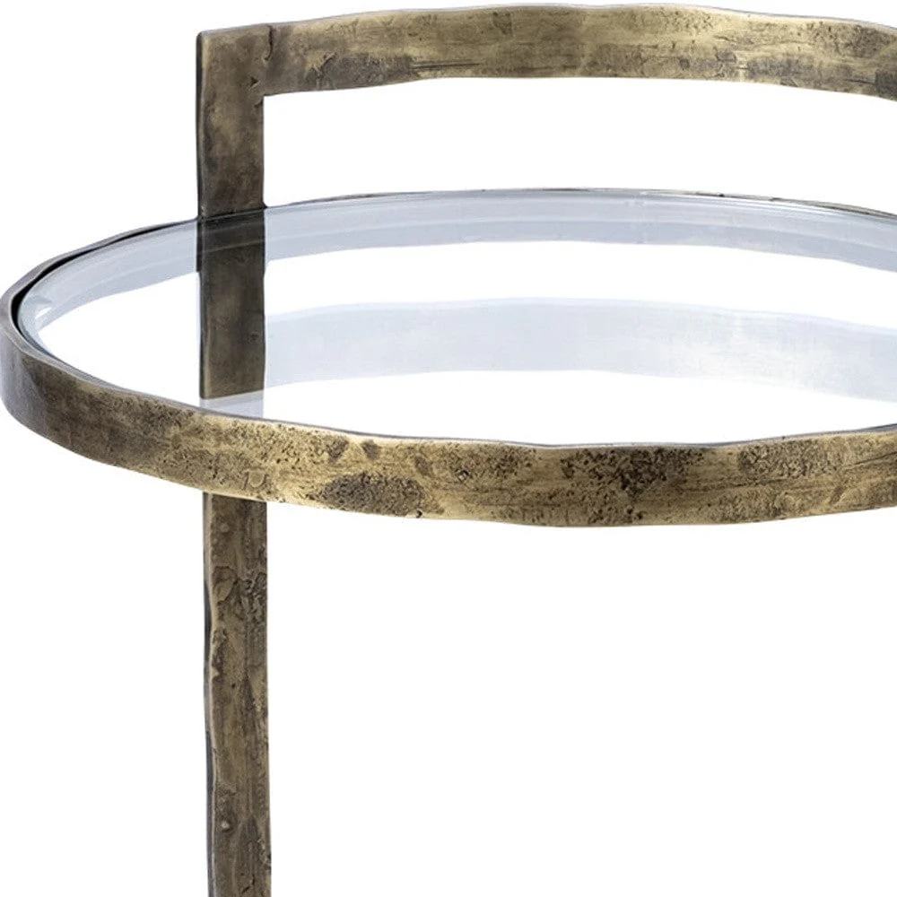 27" Gold And Clear Glass Round End Table - Image 7