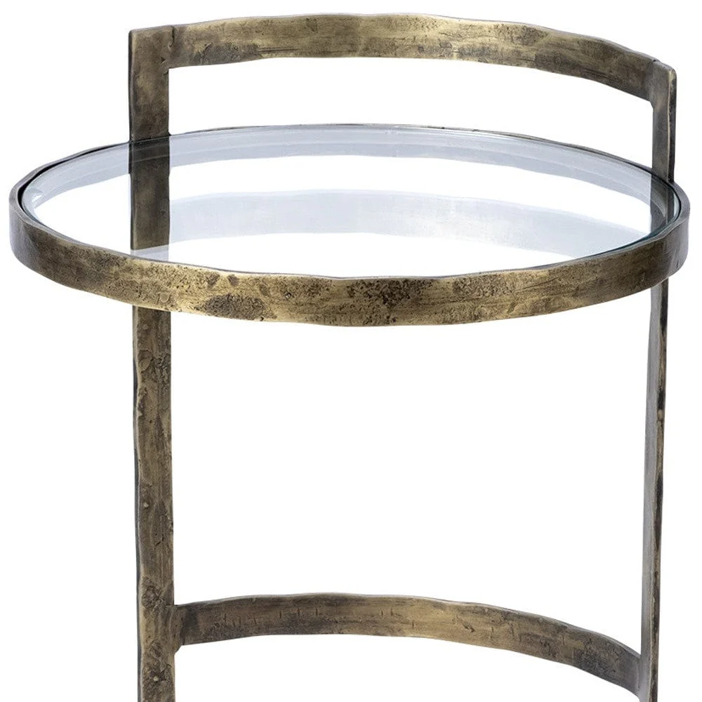 27" Gold And Clear Glass Round End Table - Image 8