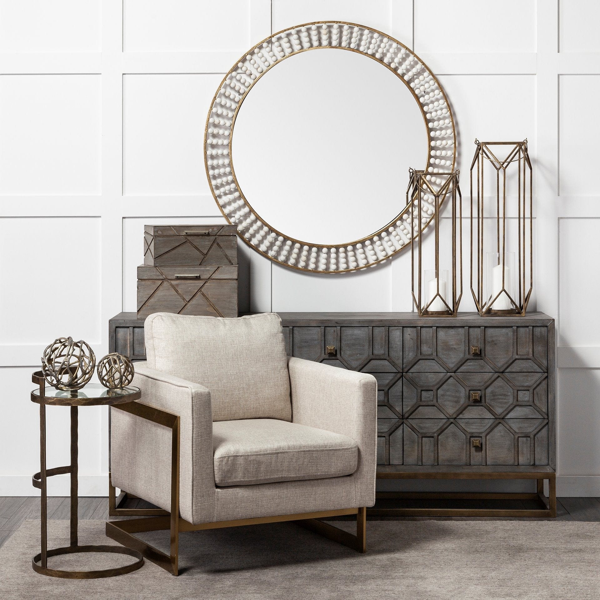 27" Gold And Clear Glass Round End Table - Image 9