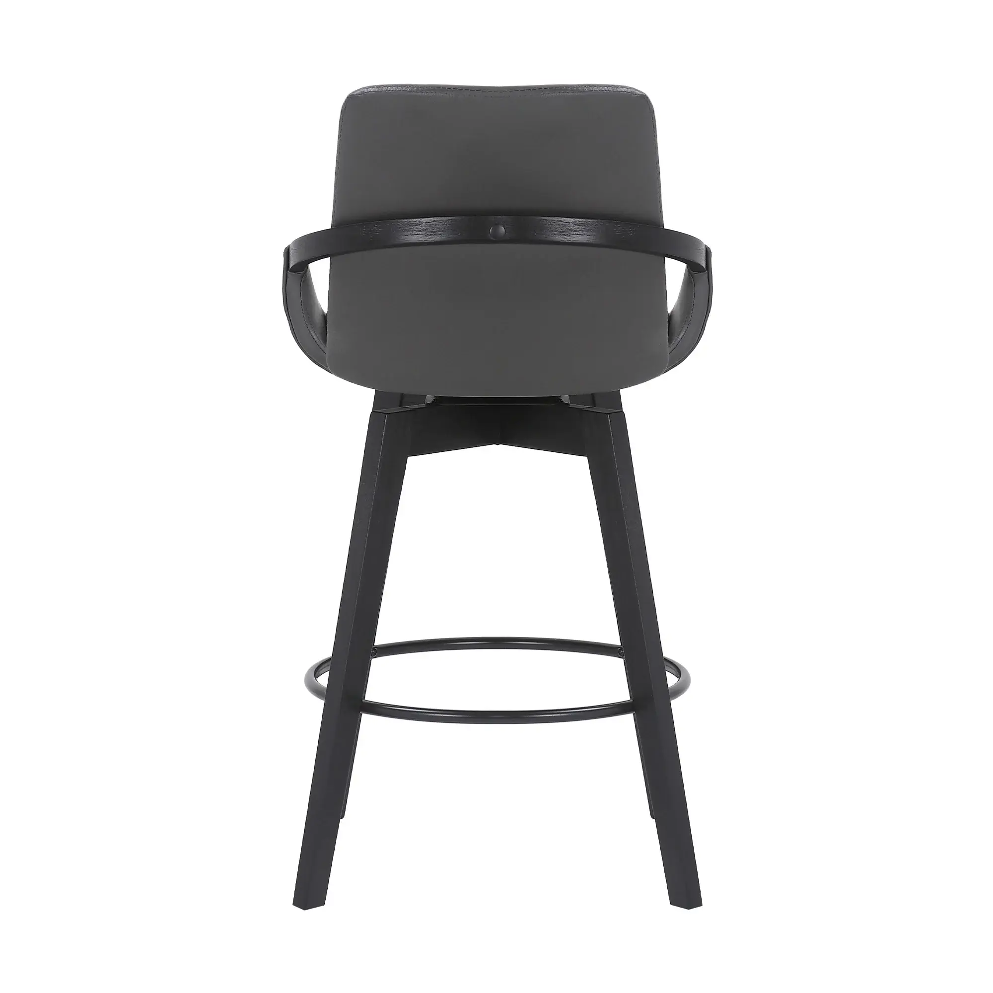 27" Gray And Black Faux Leather Swivel Low Back Bar Height Bar Chair - Image 6