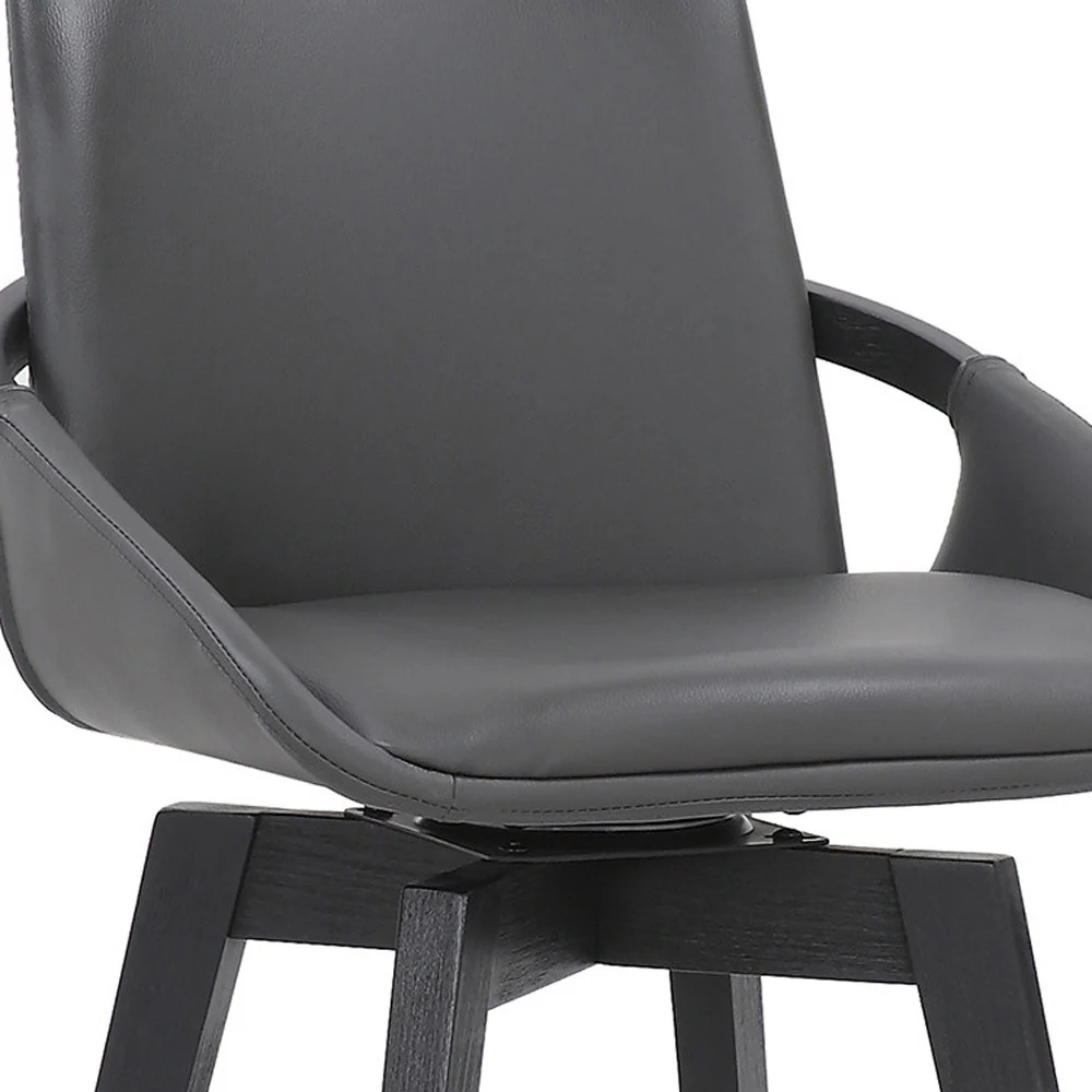 27" Gray And Black Faux Leather Swivel Low Back Bar Height Bar Chair - Image 7