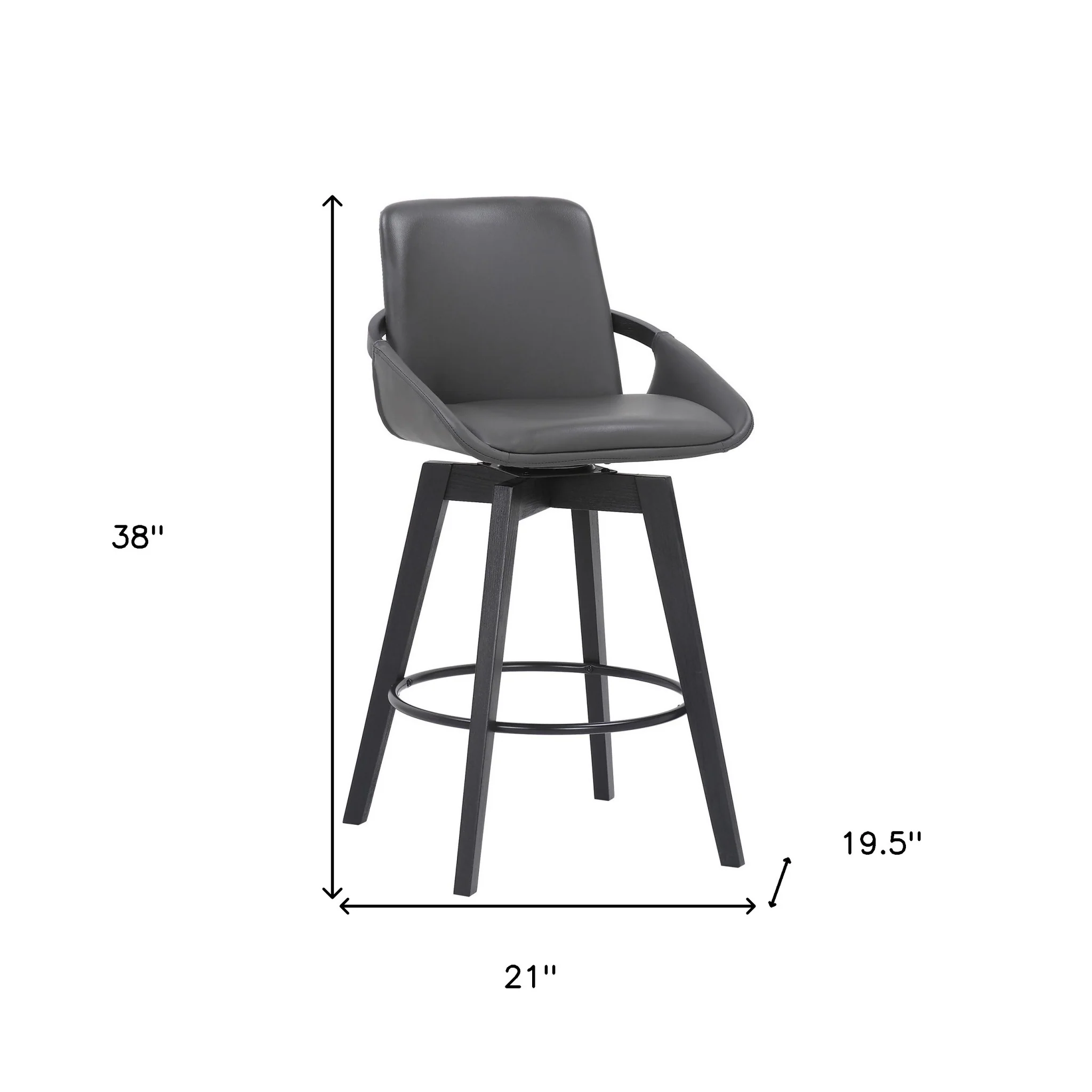 27" Gray And Black Faux Leather Swivel Low Back Bar Height Bar Chair - Image 9