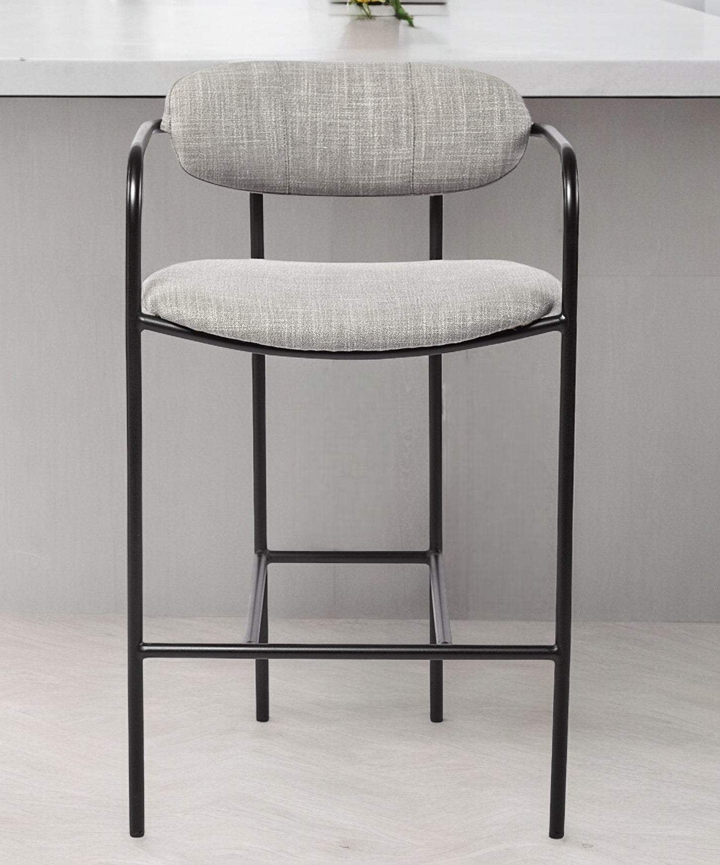 27" Gray And Black Upholstered And Metal Counter Height Bar Chair - Image 2