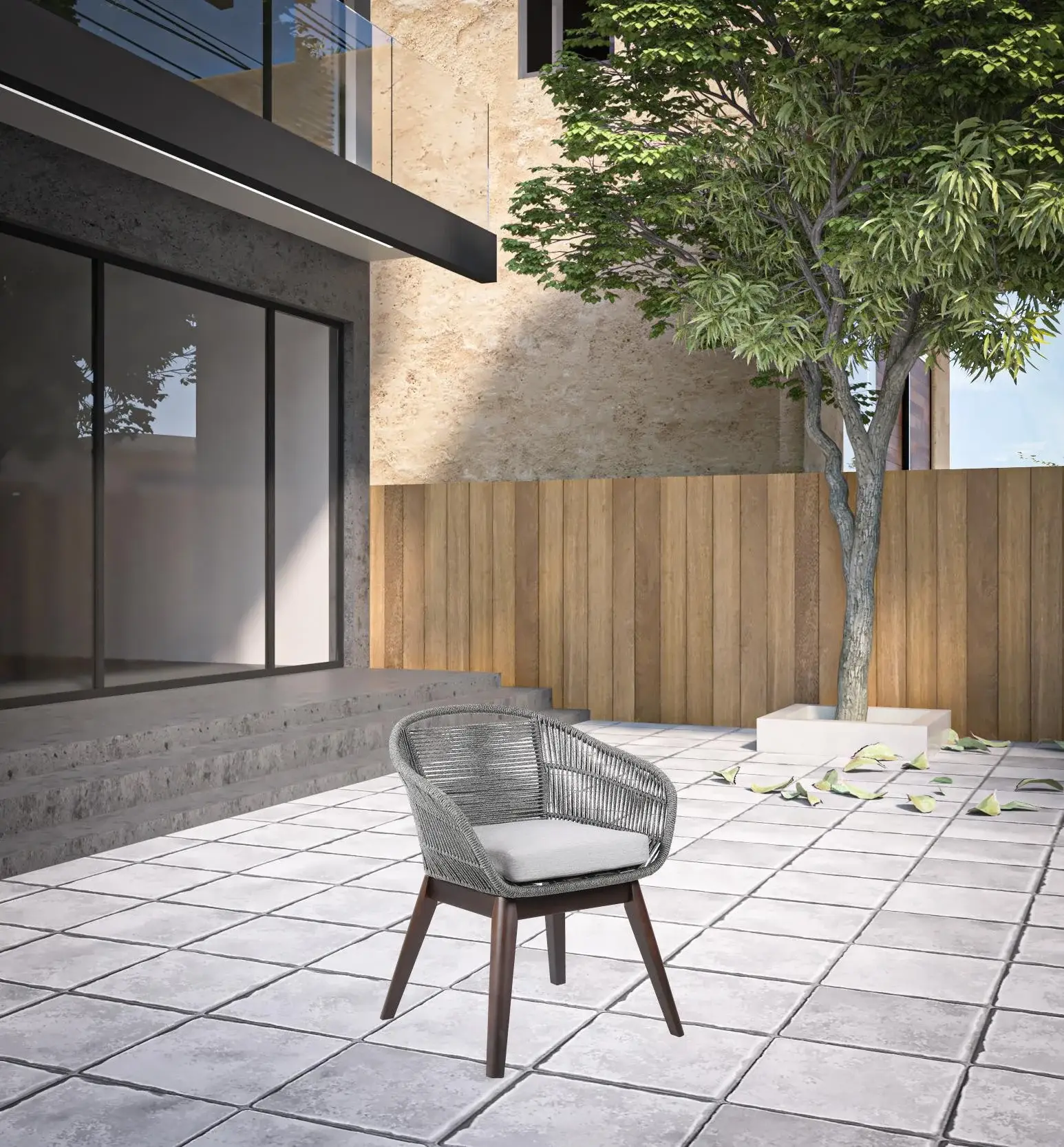 27" Gray Solid Wood Outdoor Dining Chair with Gray Cushion - Image 2
